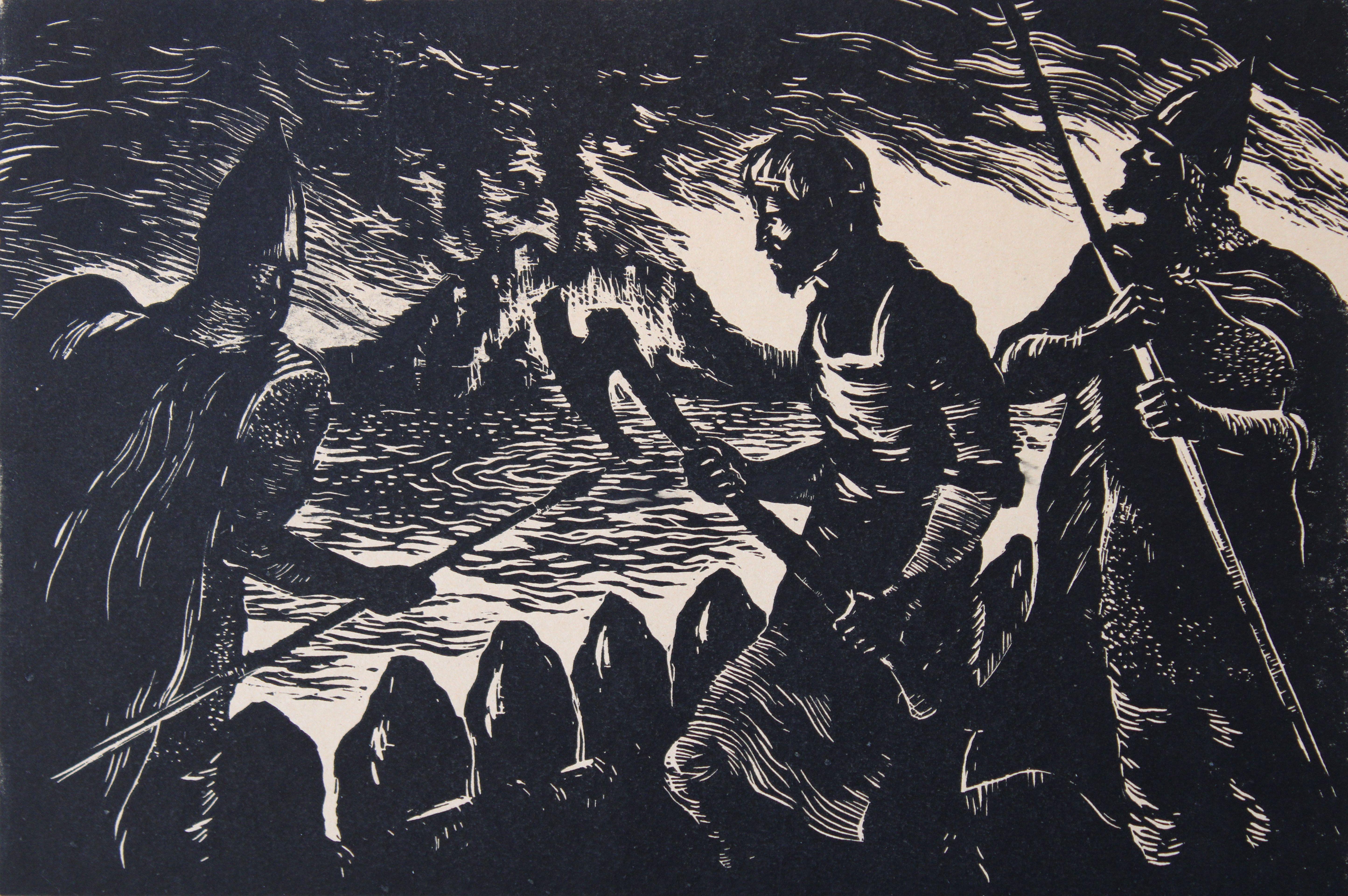 Nikolai Uvarov  Print - Russian epic. 2/10  1966, paper, linocut, 23.5x35 cm