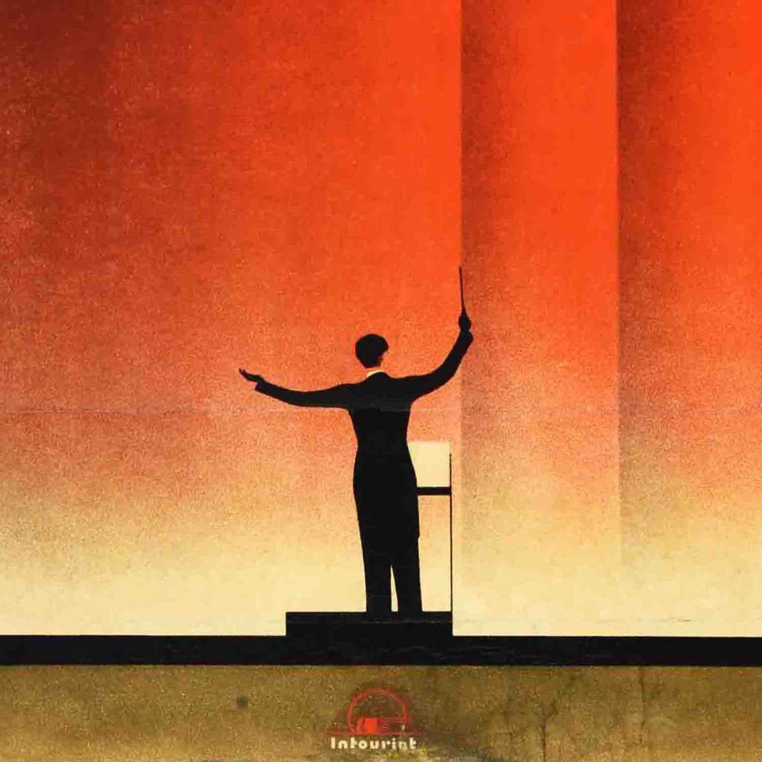 Original Vintage Soviet Advertising Poster Moscow Theatre Festival Intourist Art - Print by Nikolai Zhukov