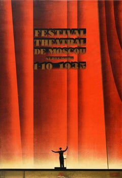 Affiche publicitaire rétro originale soviétique du Festival du Théâtre de Moscou, Art tourniste