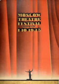 Original Vintage Travel Poster Theatre Festival Moscow 1935 Intourist N Zhukov