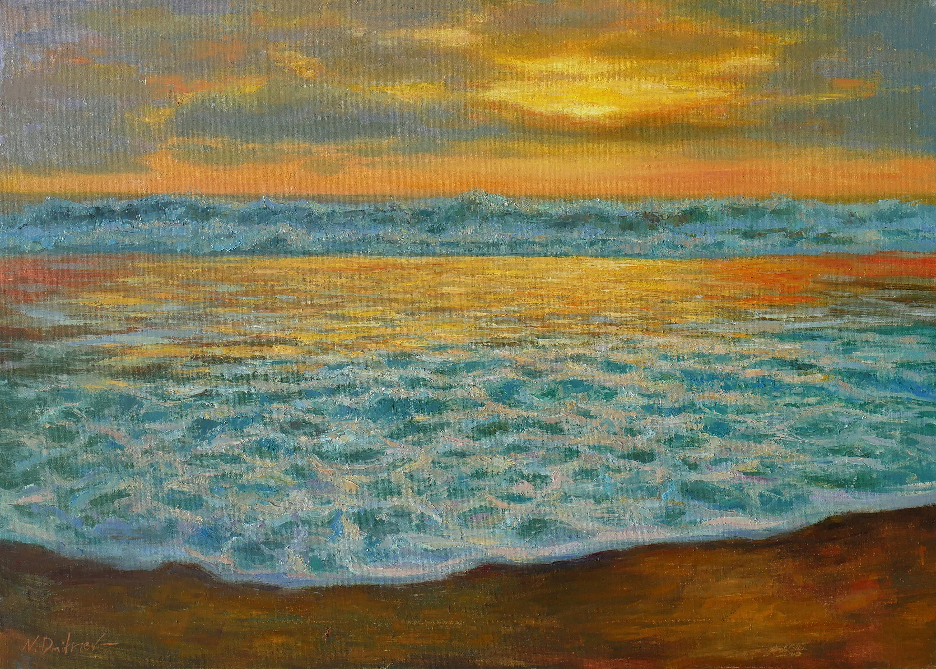 Nikolaj Dmitriev Landscape Painting - Beautiful Sea Sunset