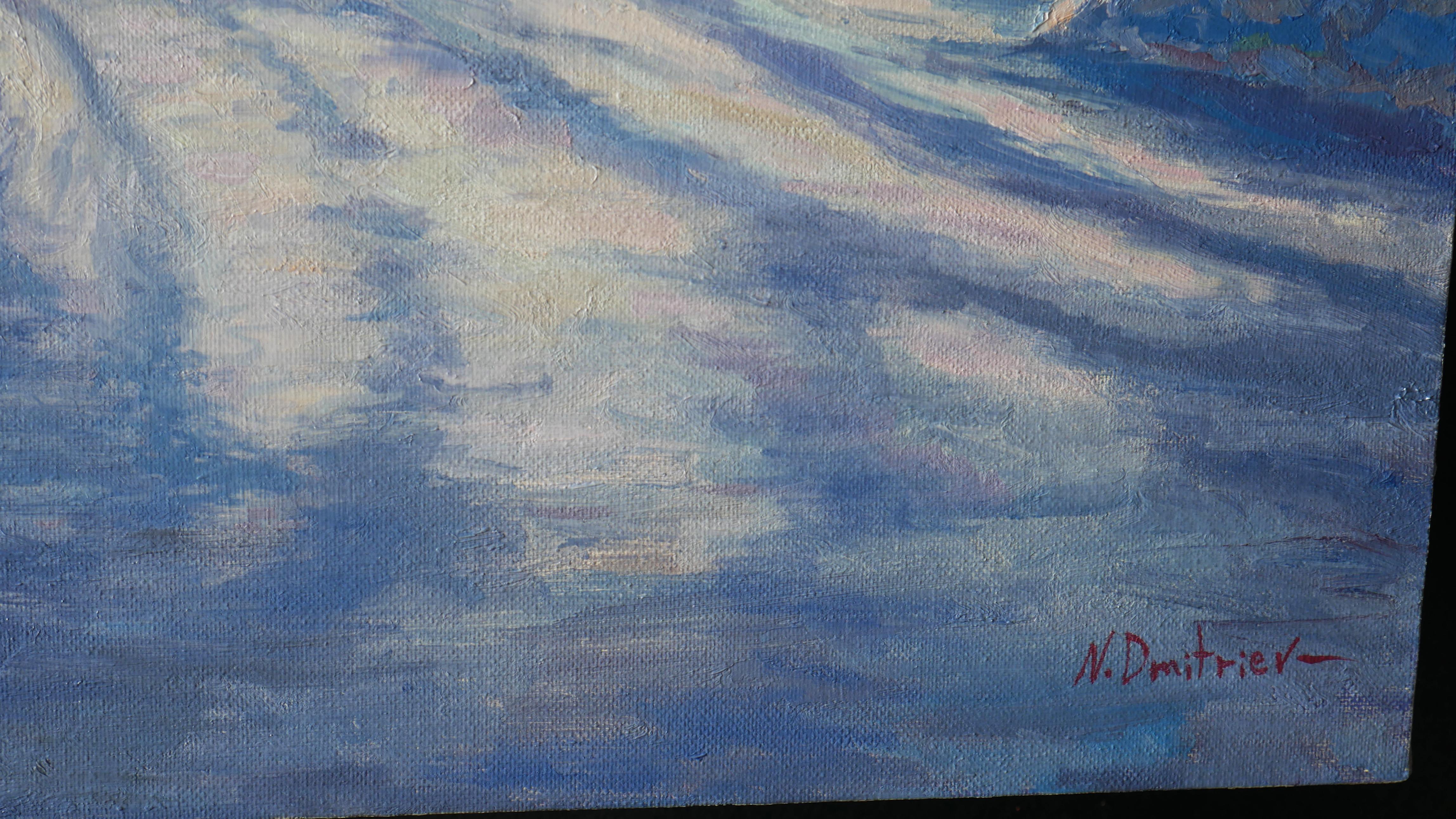 Lumière froide du soleil - Peinture d'hiver ensoleillée en vente 6