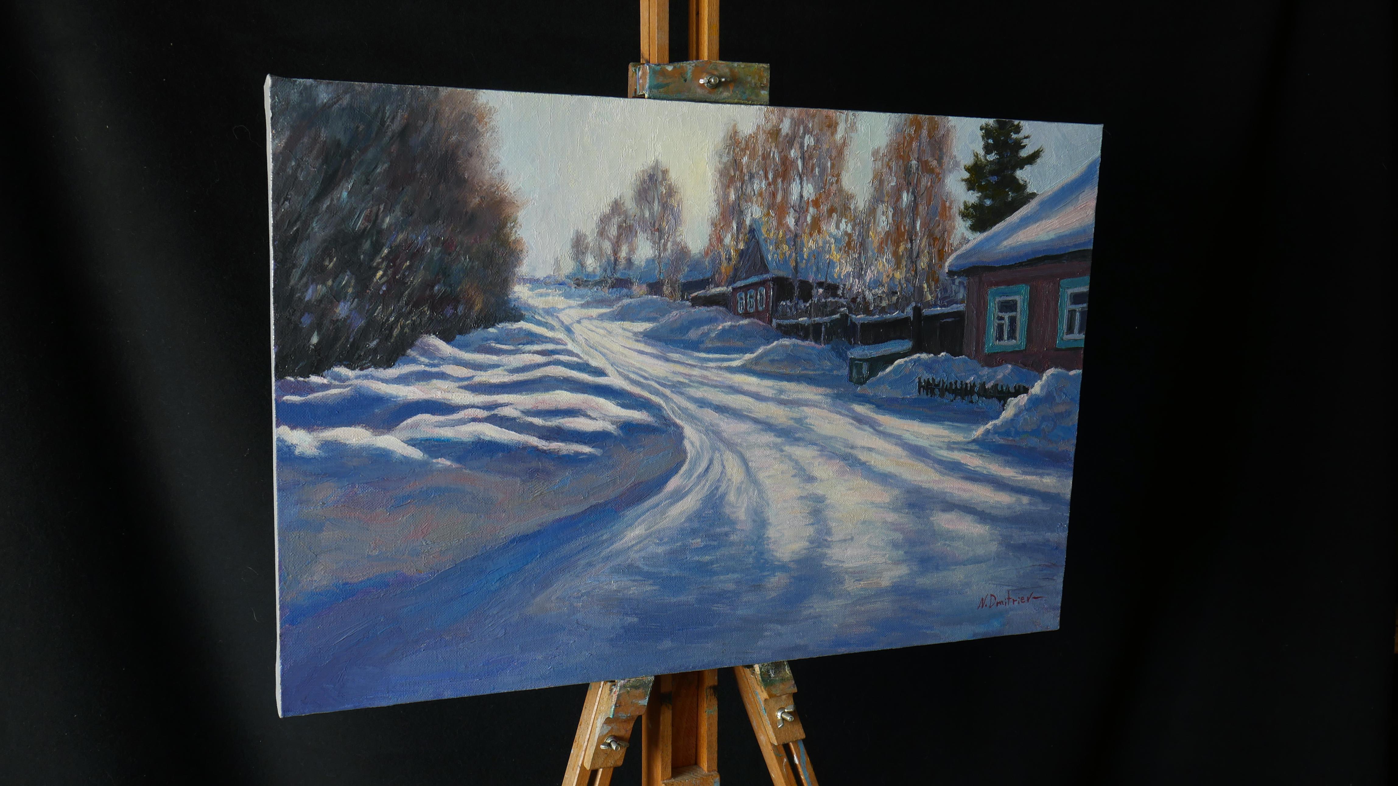 Kaltes Sonnenlicht – sonniges Wintergemälde (Impressionismus), Painting, von Nikolaj Dmitriev