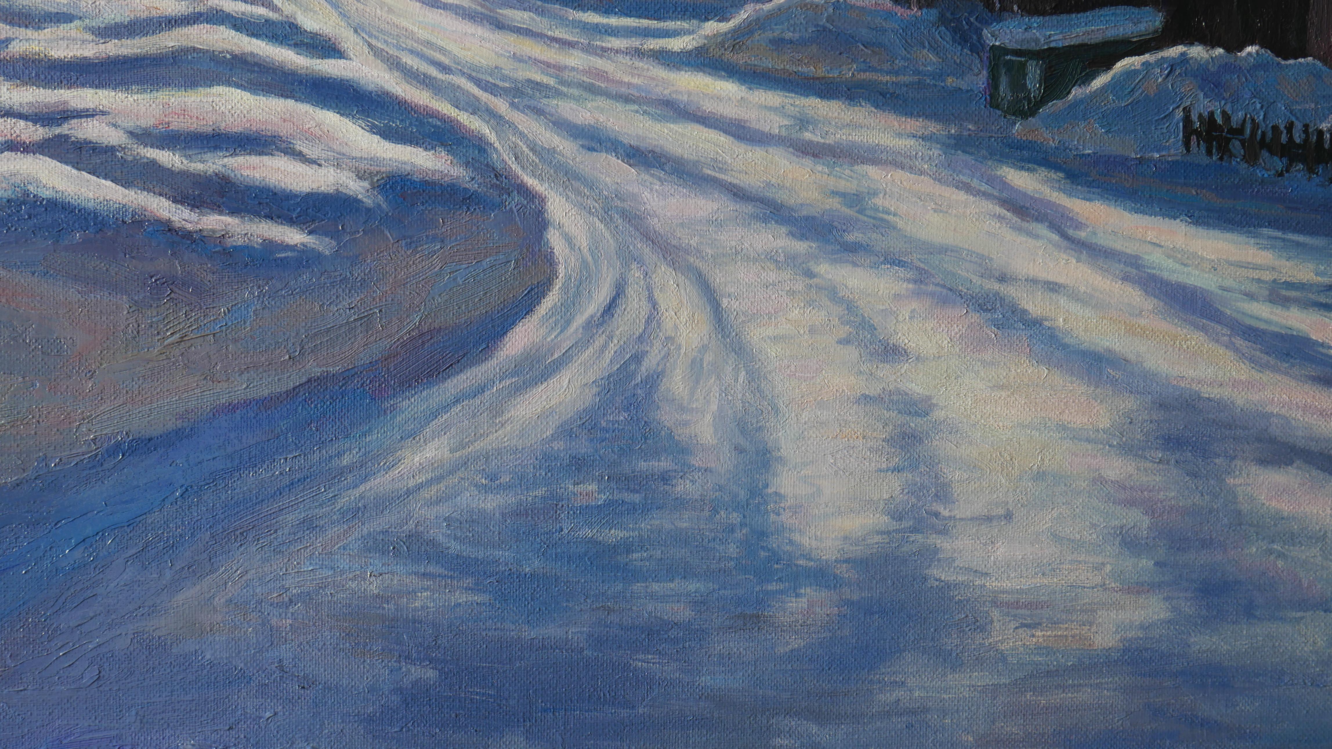 Lumière froide du soleil - Peinture d'hiver ensoleillée en vente 4