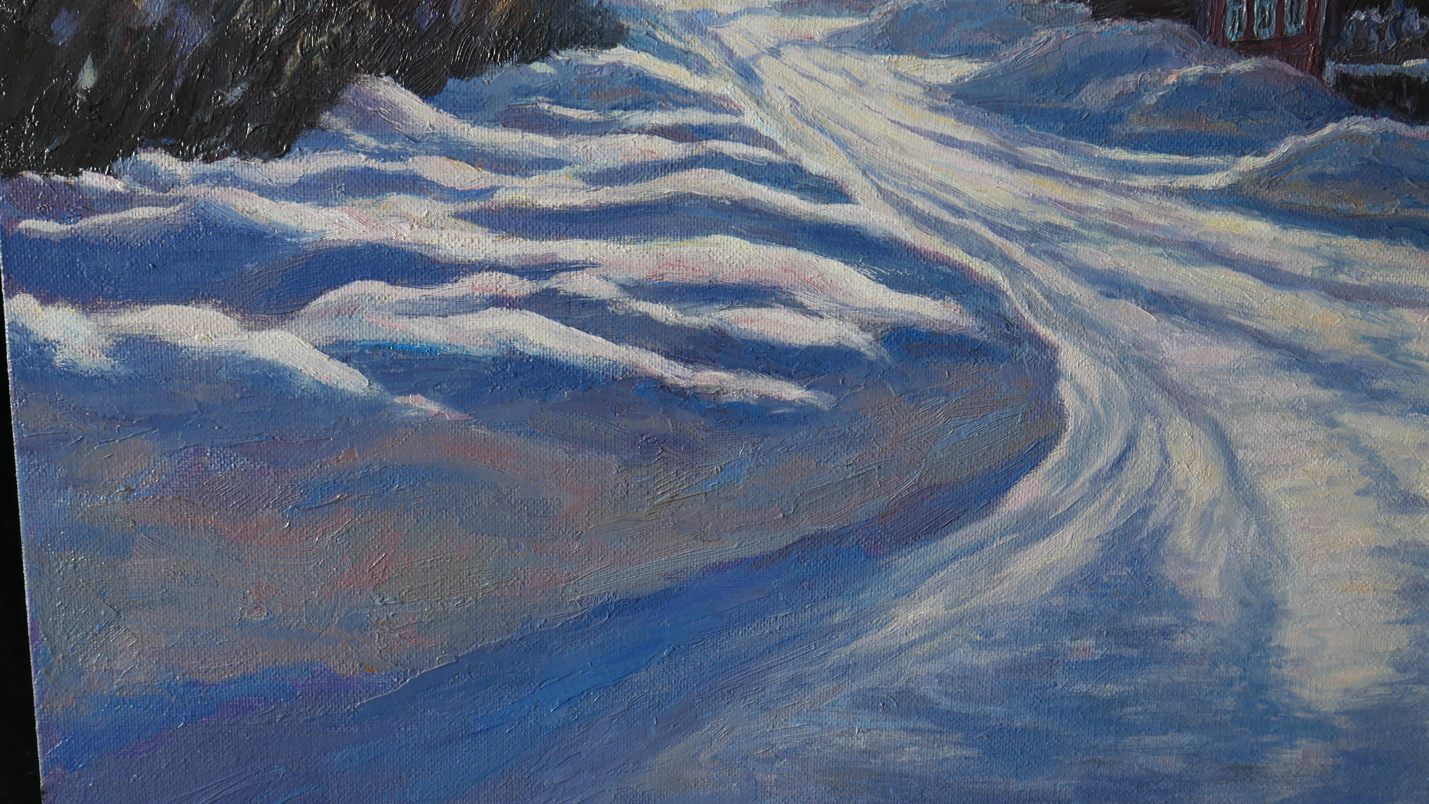Lumière froide du soleil - Peinture d'hiver ensoleillée en vente 5