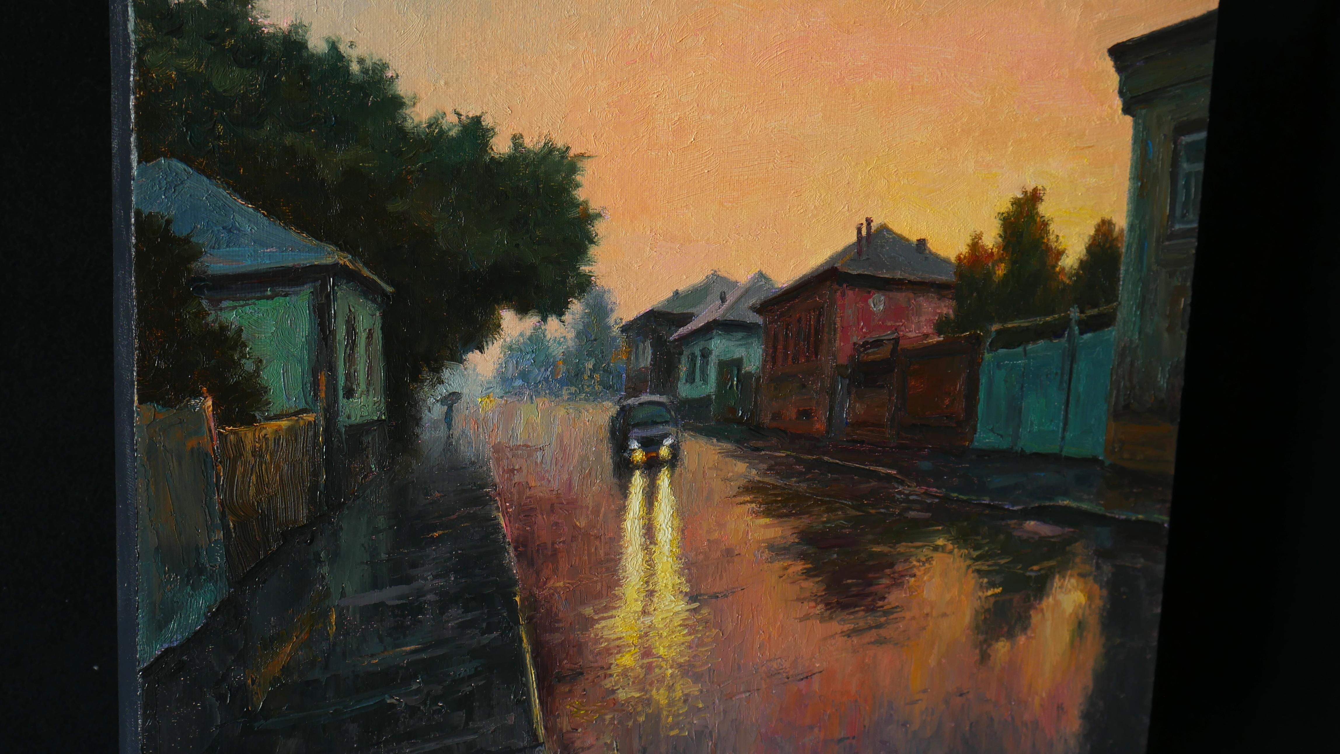 Es ist Sommer warmer Regen bei Sonnenuntergang – Painting von Nikolaj Dmitriev