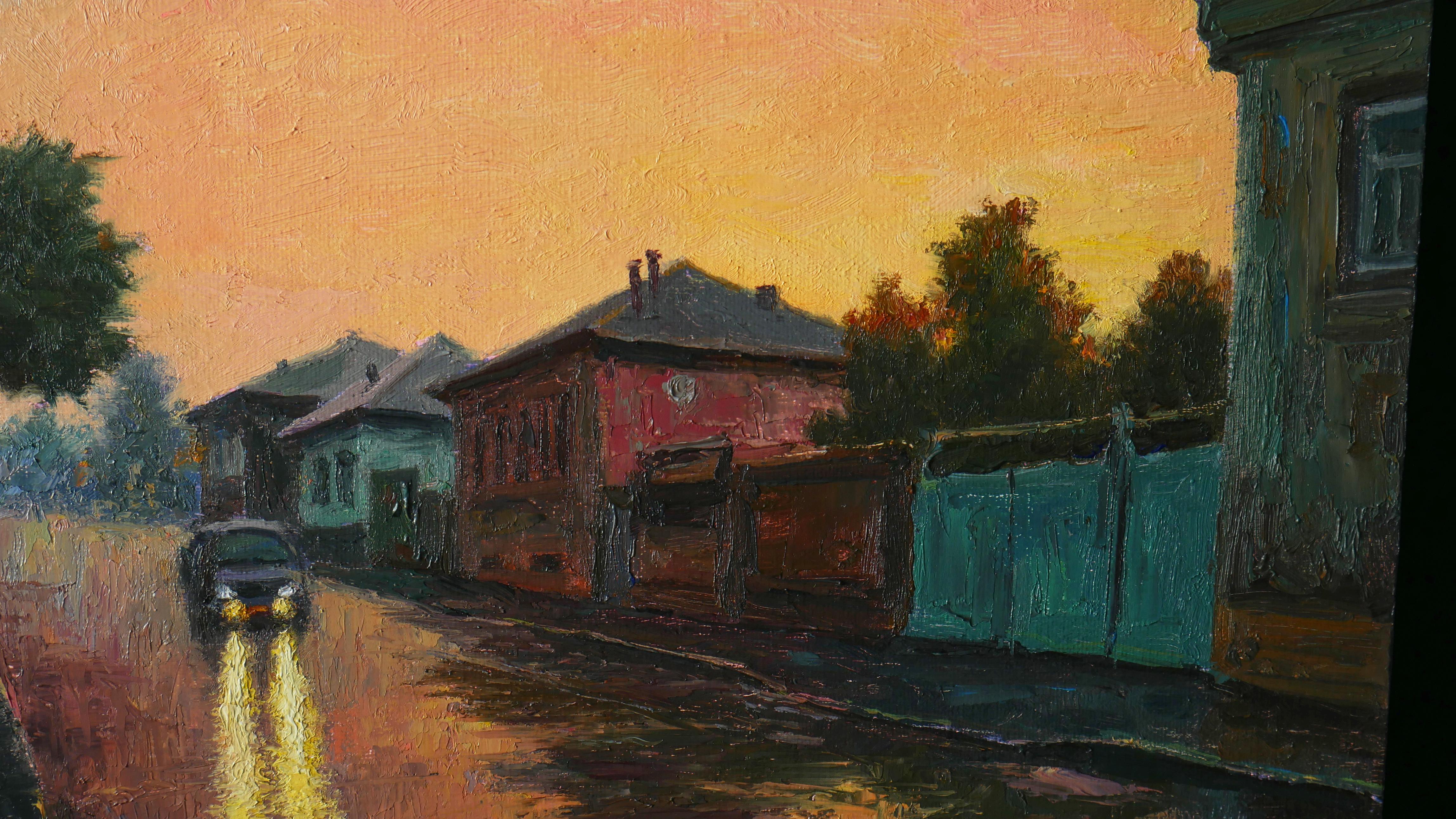 C'est une pluie chaude d'été au coucher du soleil - Impressionnisme Painting par Nikolaj Dmitriev