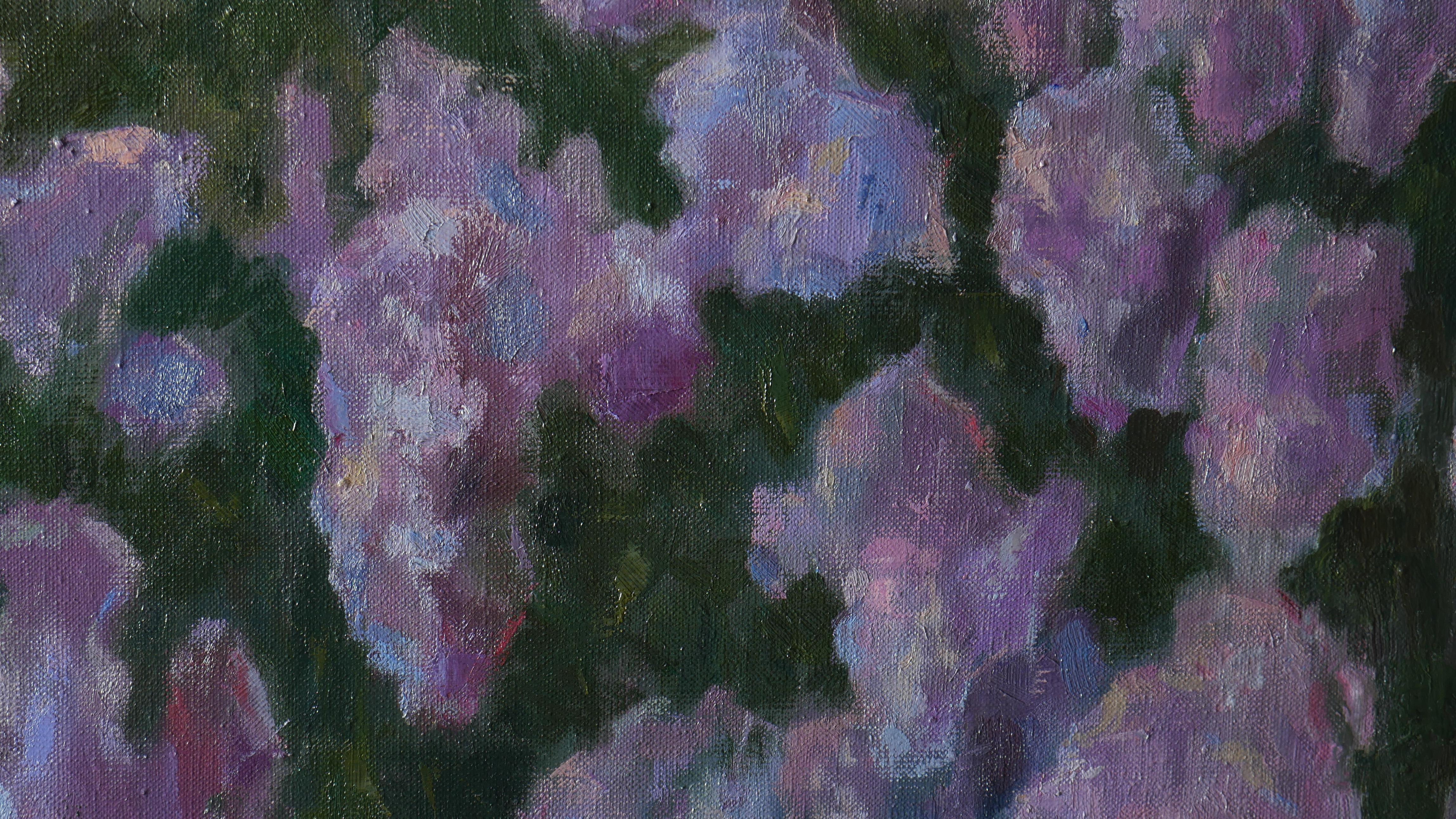 La nuit de mai dans le jardin en fleurs - peinture lilas en vente 6