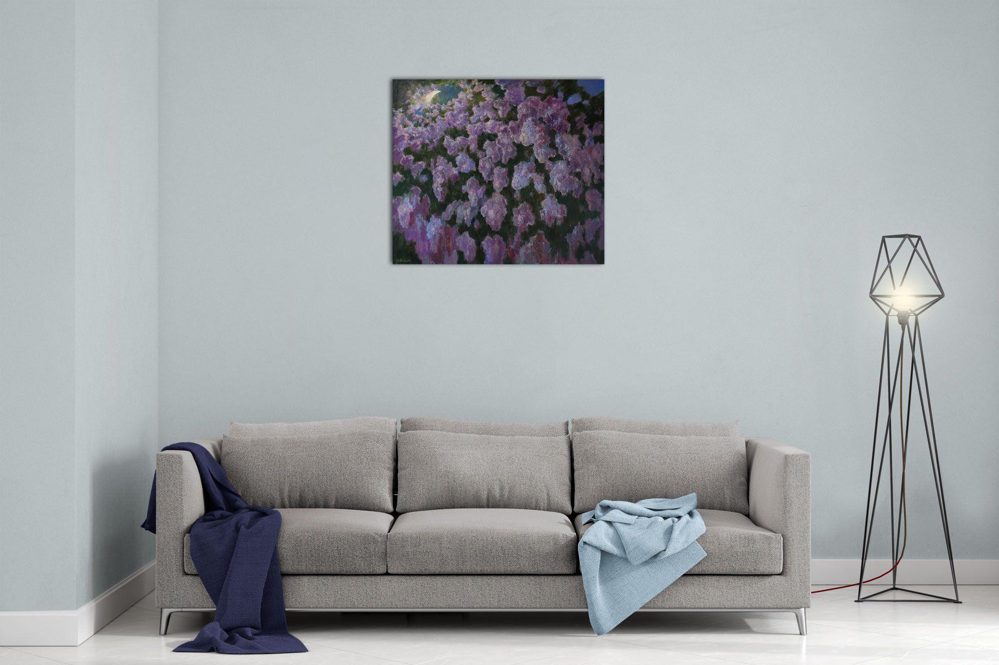 La nuit de mai dans le jardin en fleurs - peinture lilas - Impressionnisme Painting par Nikolaj Dmitriev
