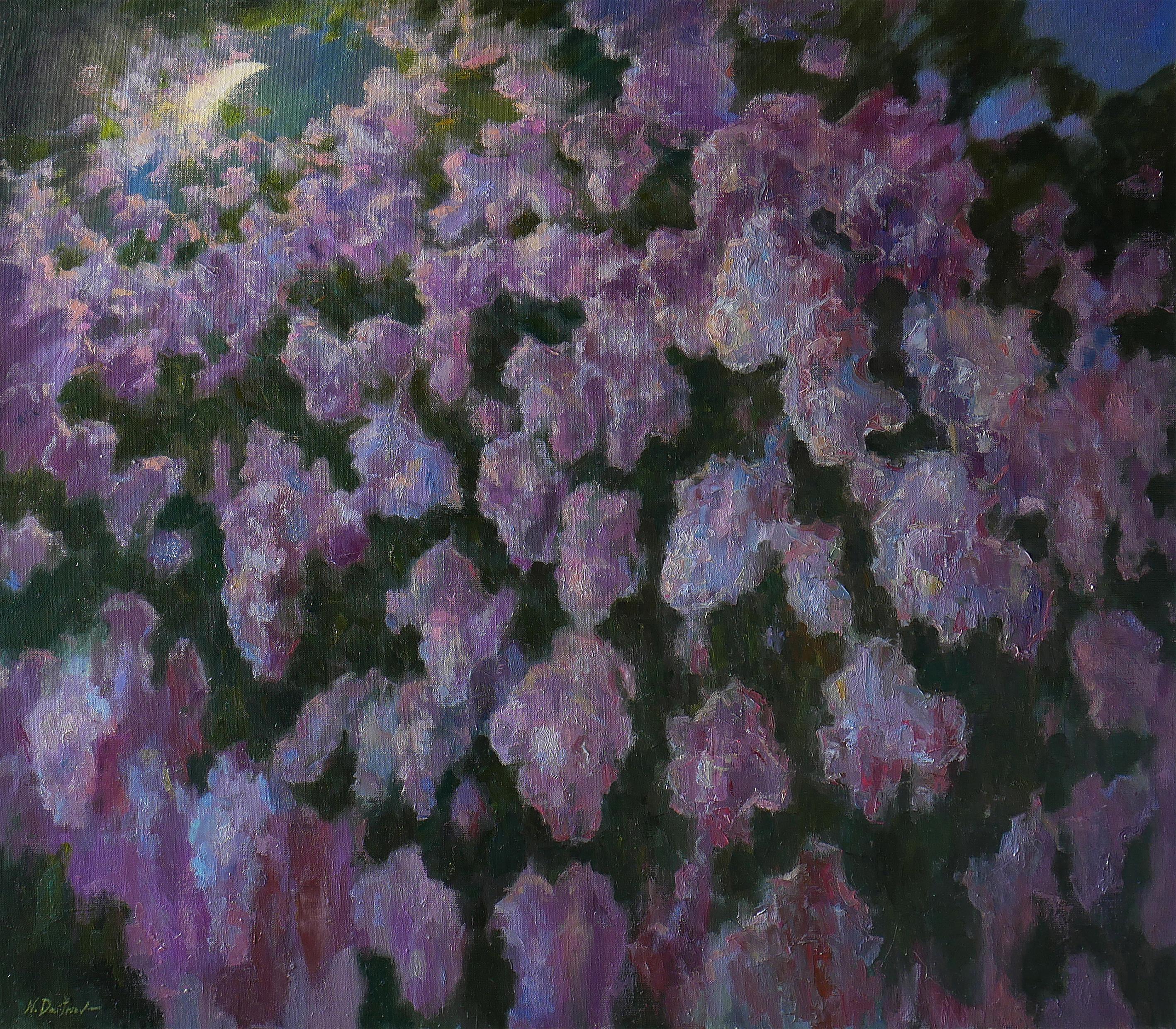 Nikolaj Dmitriev Interior Painting - May Night In The Blooming Garden - Lilacs painting