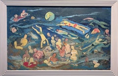 "Giochi d'acqua" olio su cartone cm. 78 x 50 1970
