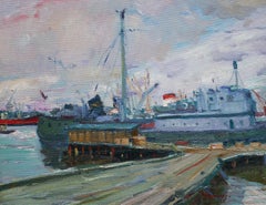 Retro Port. Big Ship  1964. Oil on cardboard, 55x70 cm