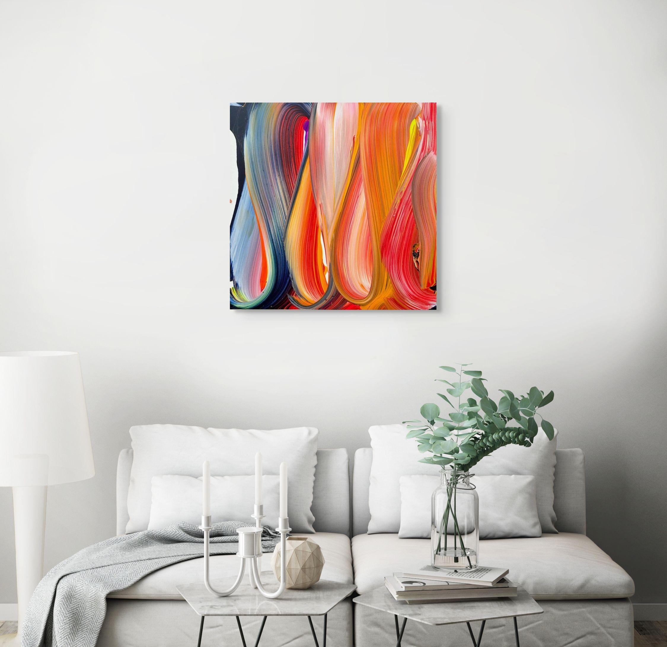 Eine Symphonie der verborgenen Tiefen  (Abstrakte Malerei) (Orange), Abstract Painting, von Nikolaos Schizas