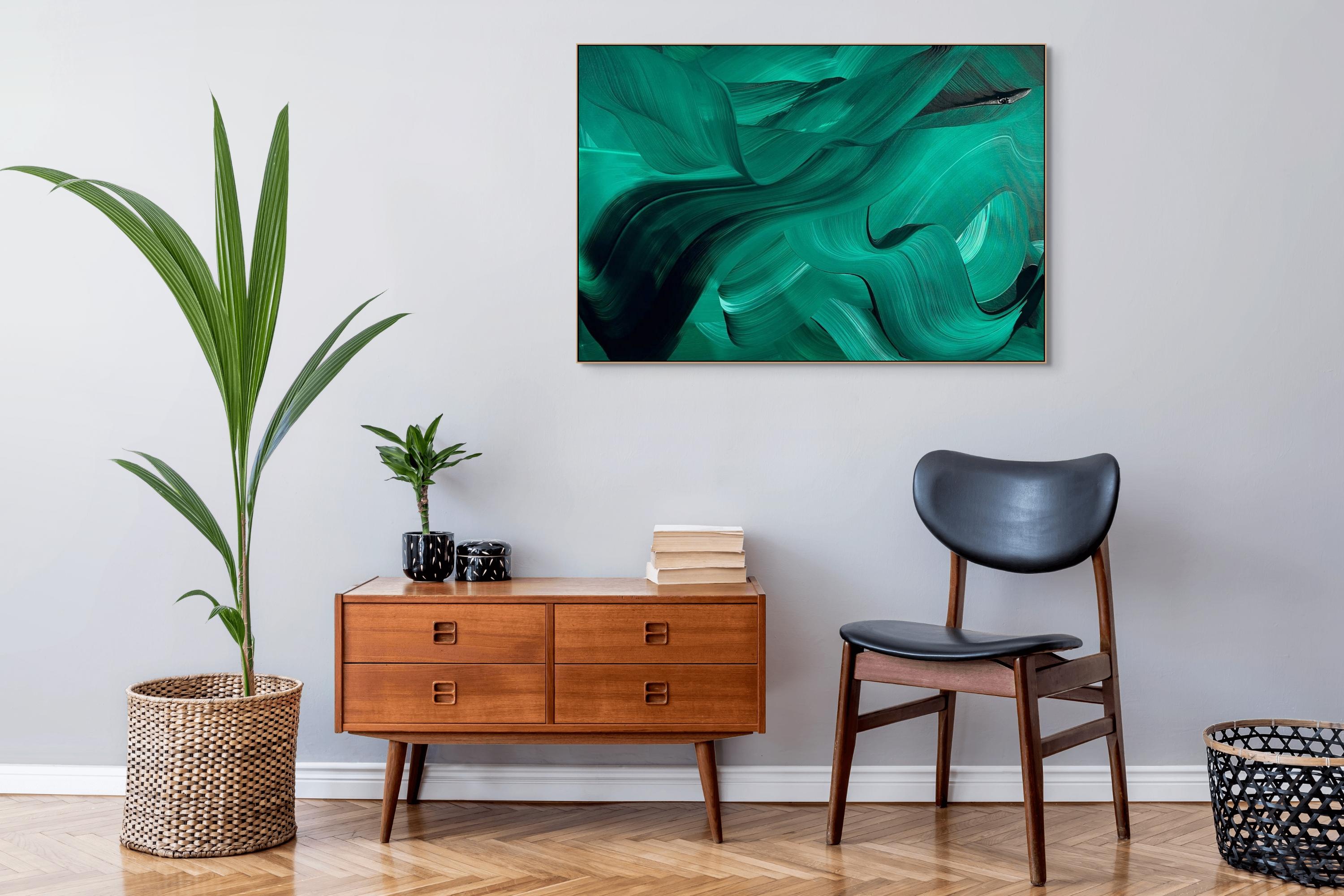 Green velvet (Abstract painting) - Painting by Nikolaos Schizas