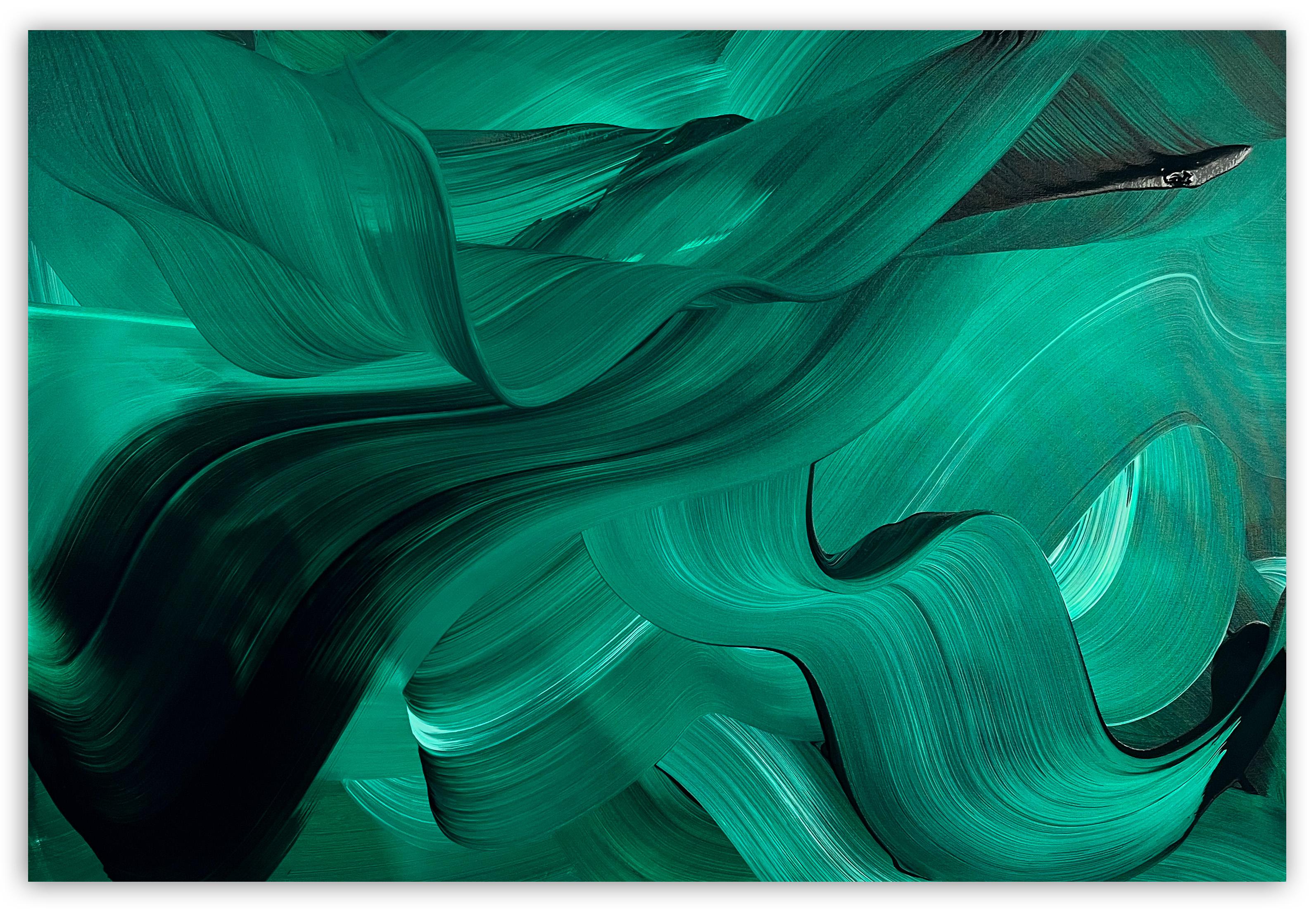 Nikolaos Schizas Abstract Painting - Green velvet (Abstract painting)