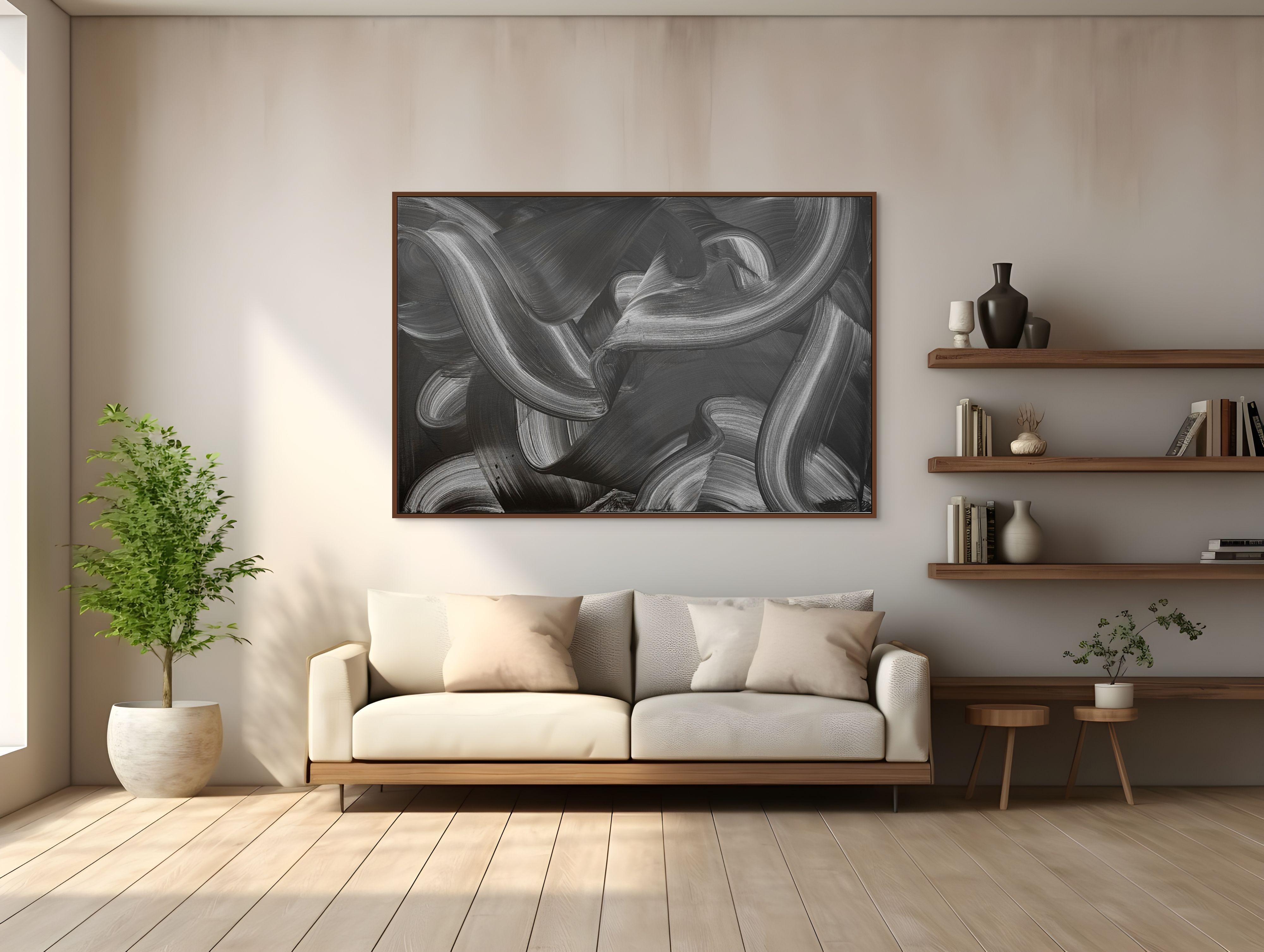 Monochrome flowing rhythm (Abstract Painting) For Sale 1