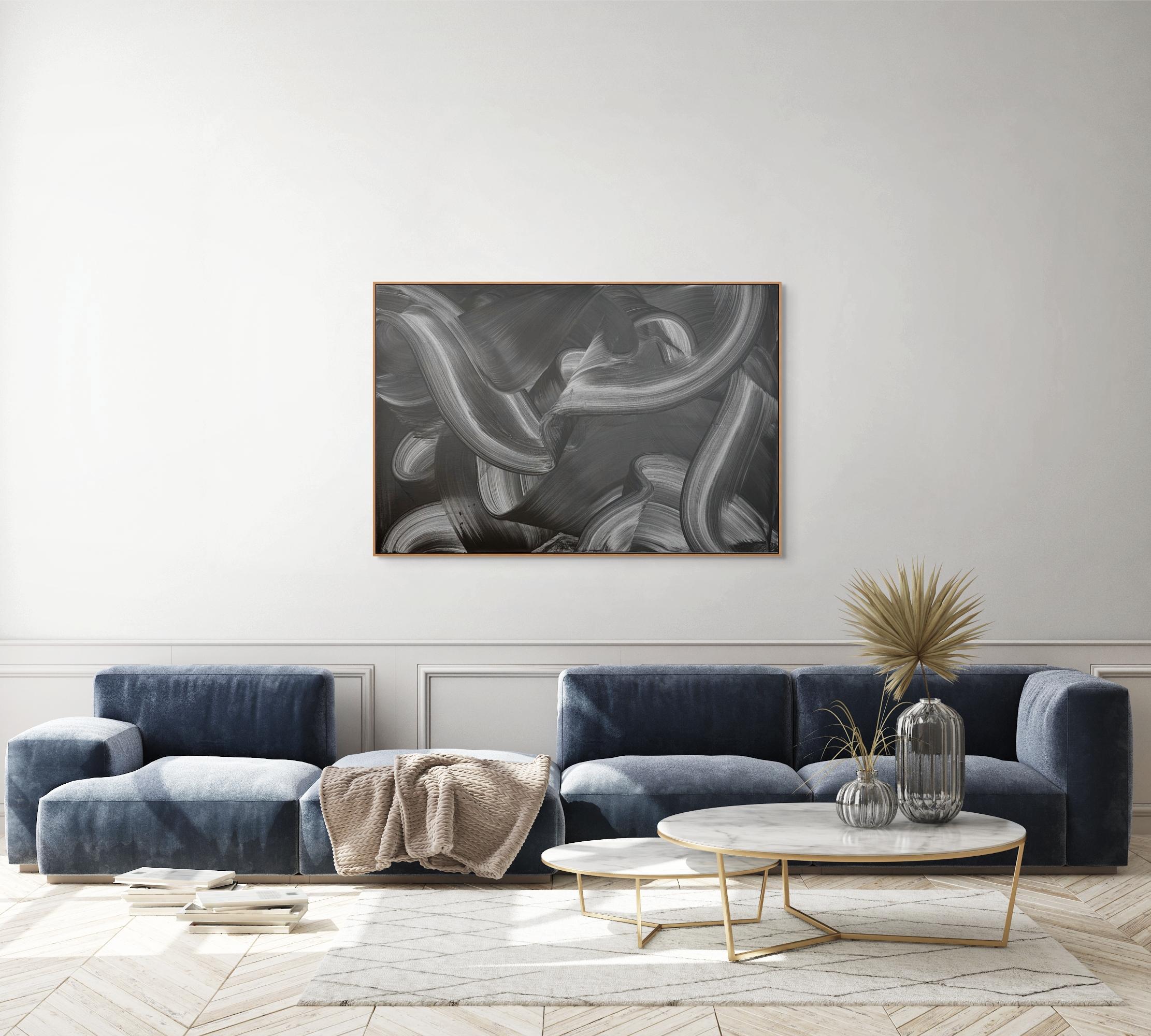 Monochrome flowing rhythm (Abstract Painting) For Sale 2