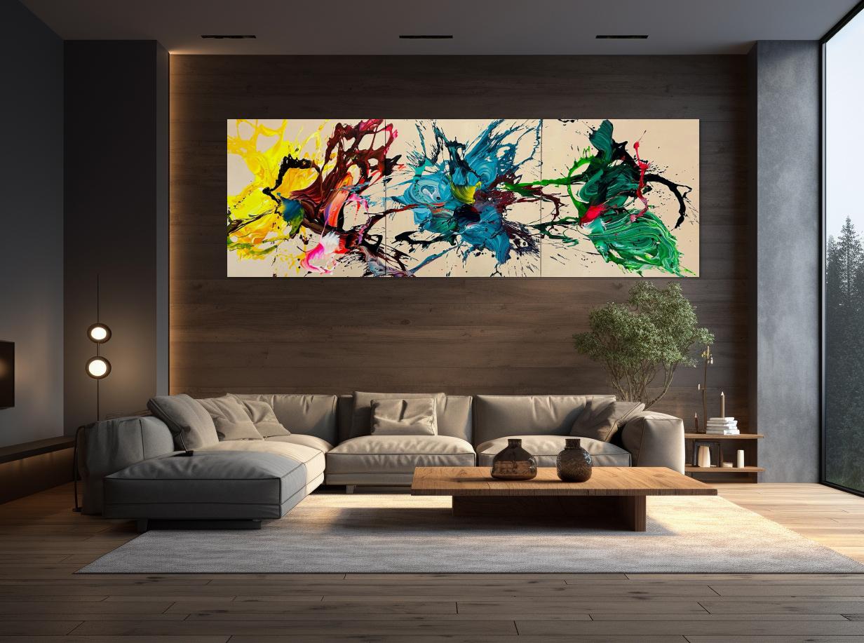 Promises (Triptych) (Abstract painting) - Painting by Nikolaos Schizas