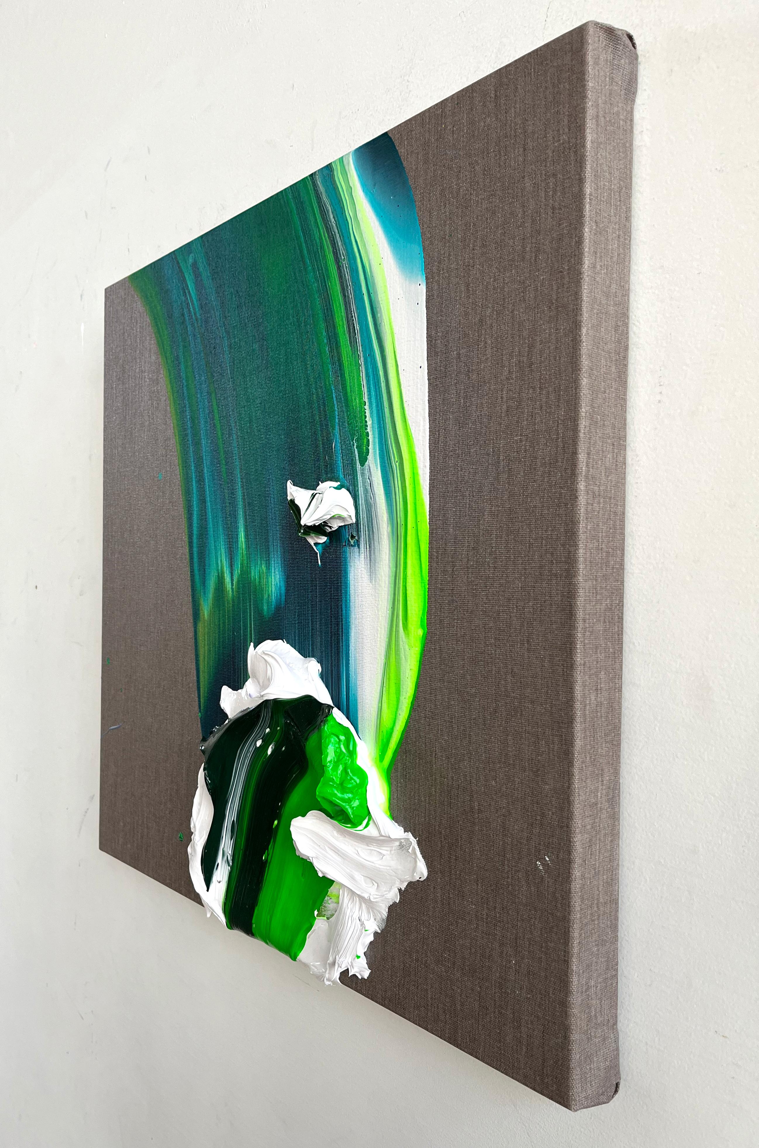 Petite vague verte (peinture abstraite) - Noir Abstract Painting par Nikolaos Schizas