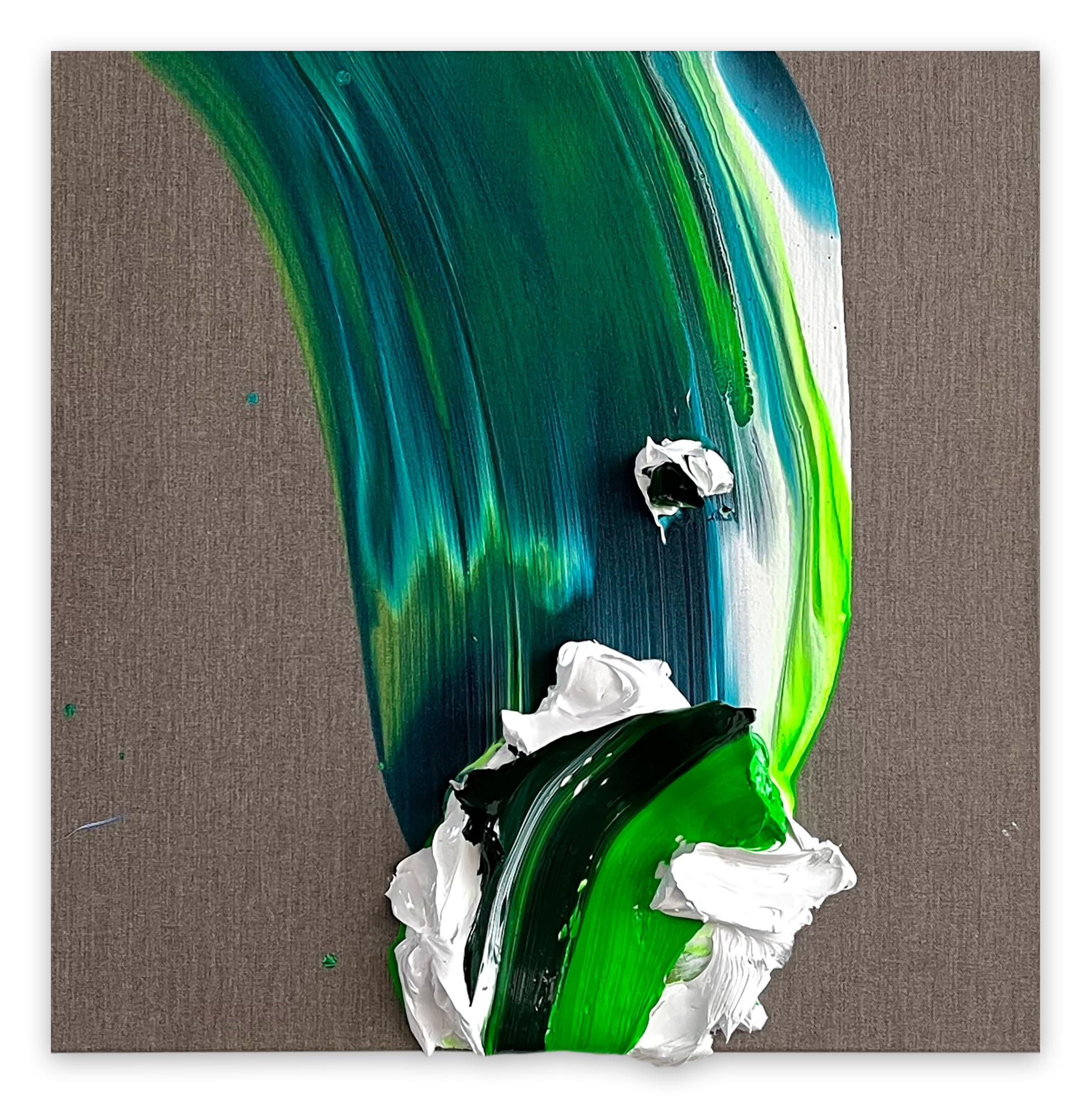 Nikolaos Schizas Abstract Painting - Small green wave (Abstract painting)