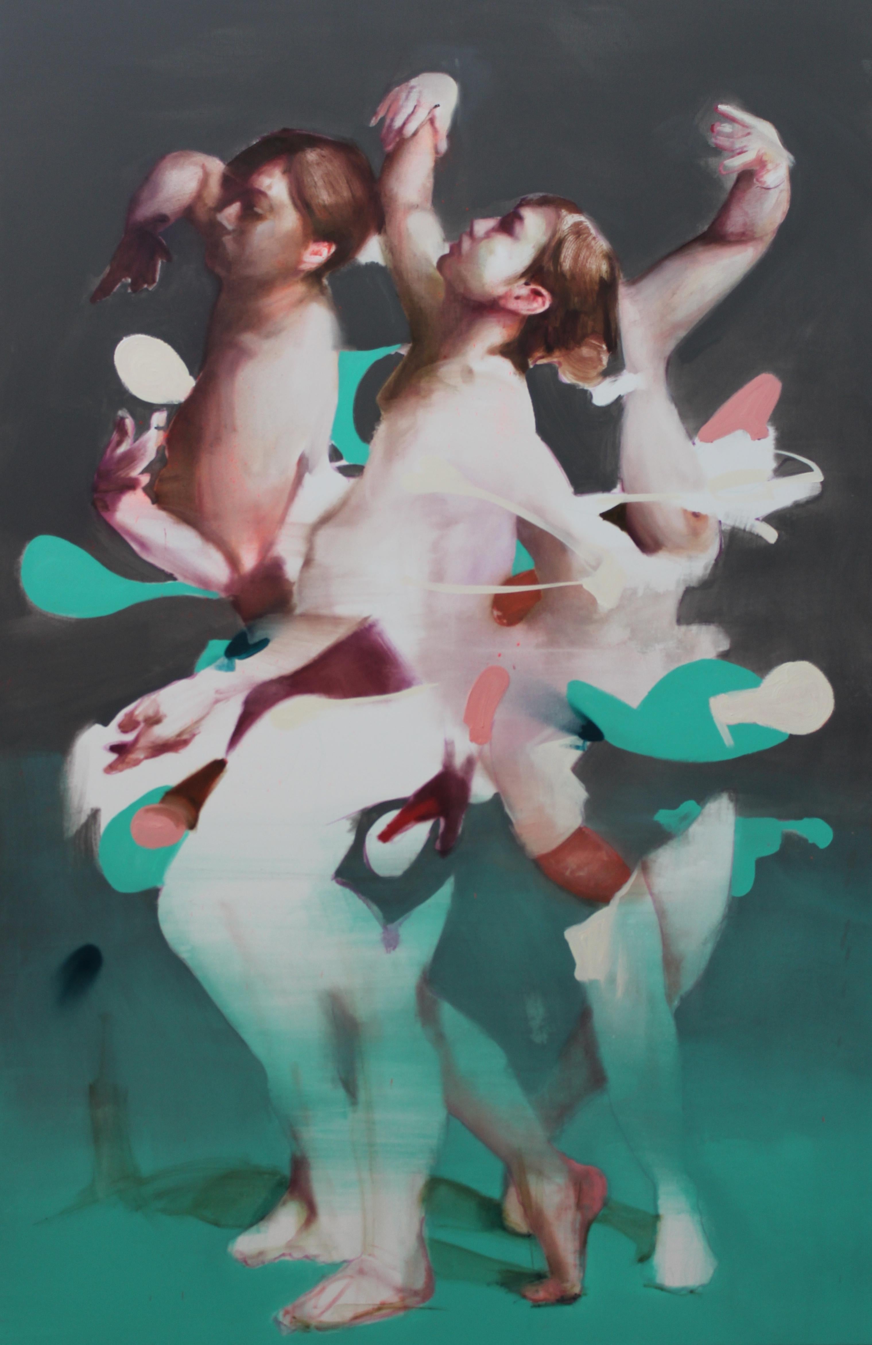 Nikolas Antoniou Nude Painting – Das Glück hat sich zwischen deinen Herzschlägen versteckt Ölgemälde auf Leinwand 