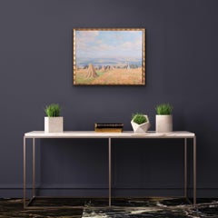 19th century romantic painting - Hay Harvest - Meules dans un paysage