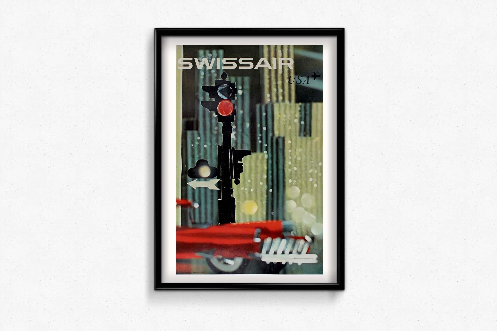 In the realm of aviation aesthetics, Nikolaus Schwabe's 1961 poster for Swissair flights to the USA emerges as a masterpiece, encapsulating the spirit of travel with an air of timeless elegance. This original poster is not merely an advertisement