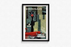 1961 original poster by Nikolaus Schwabe poster for Swissair flight to the USA