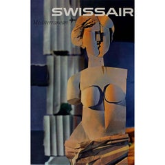 Cartel original de 1961 para los viajes de Swissair a la región mediterránea - Grecia