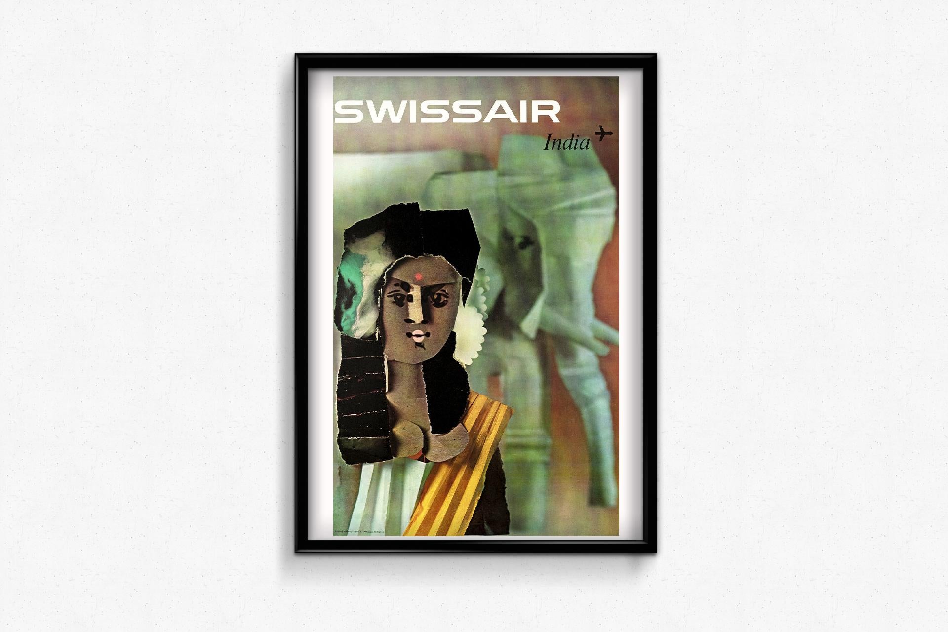 1961 poster made by Nikolaus Schwabe to promote Swissair's travel to India For Sale 2