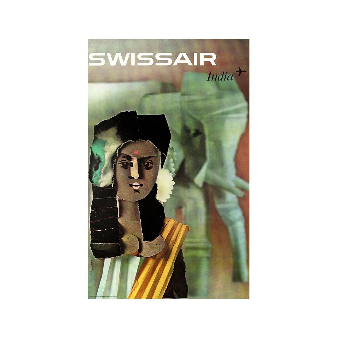 Das von Nikolaus Schwabe geschaffene Plakat zur Förderung der Reisen der Swissair nach Indien, 1961