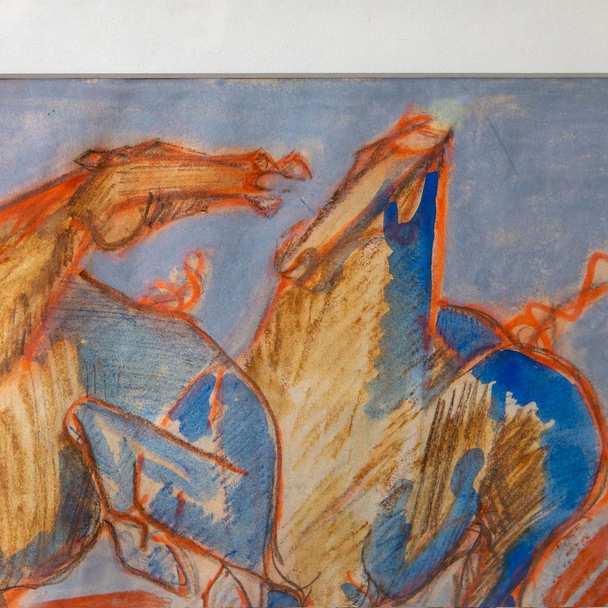 Peint Nikolaus Wehding - Composition expressive de chevaux à la gouache en vente