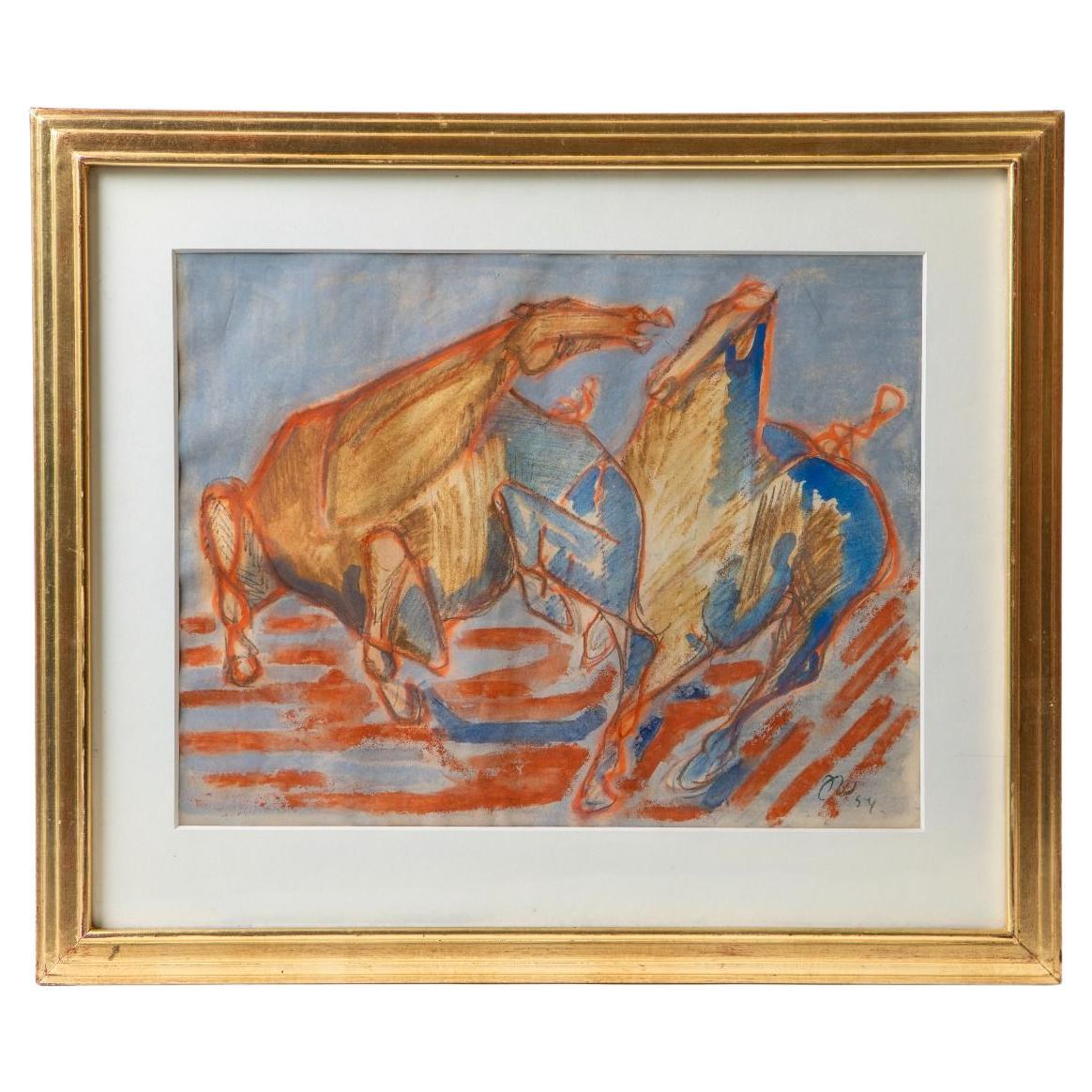 Nikolaus Wehding - Composition expressive de chevaux à la gouache en vente