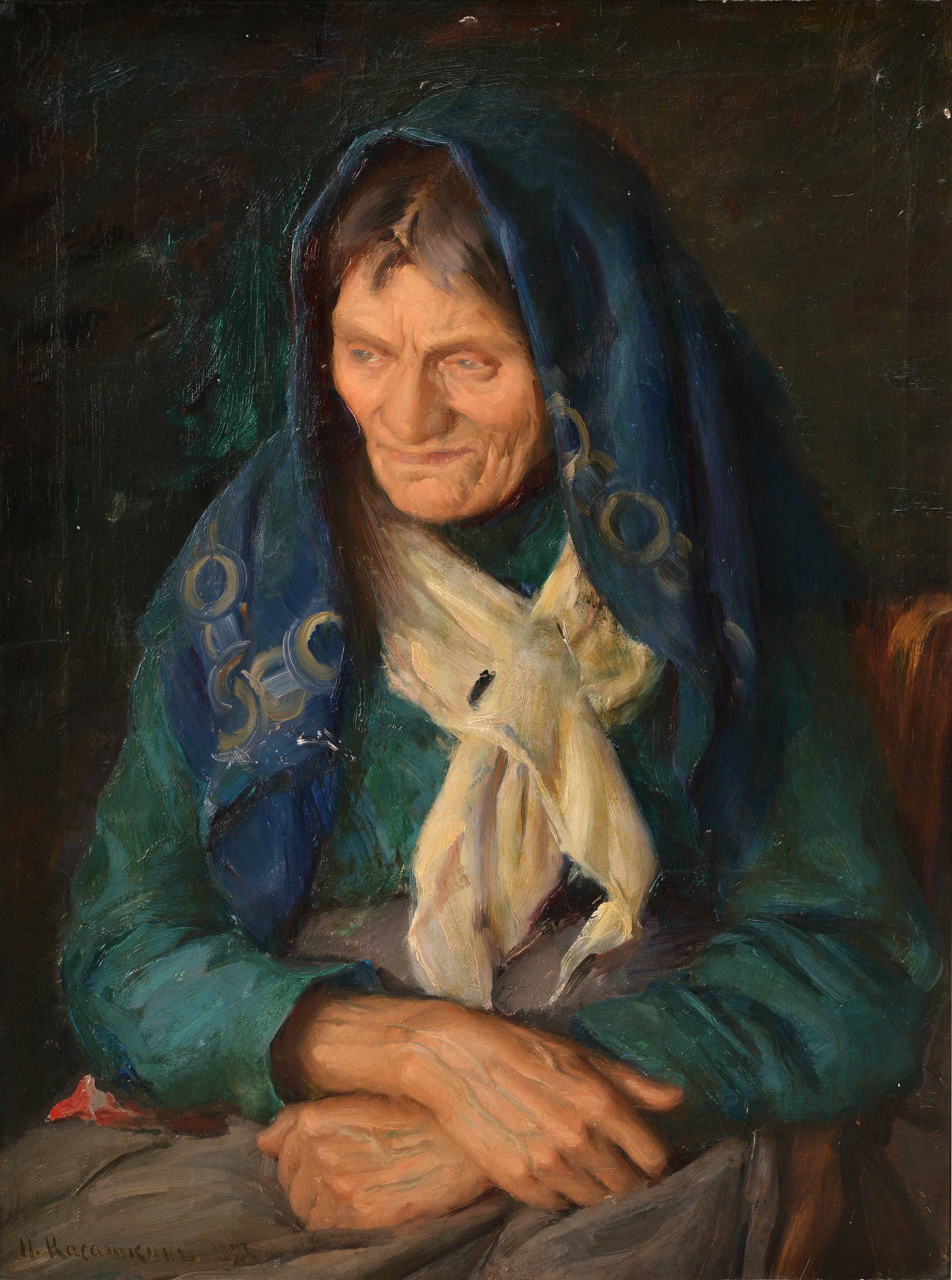 Retrato de anciana 1893 del famoso maestro ruso Pintura al óleo sobre lienzo Marco - Painting de Nikolay Alekseyevich Kasatkin