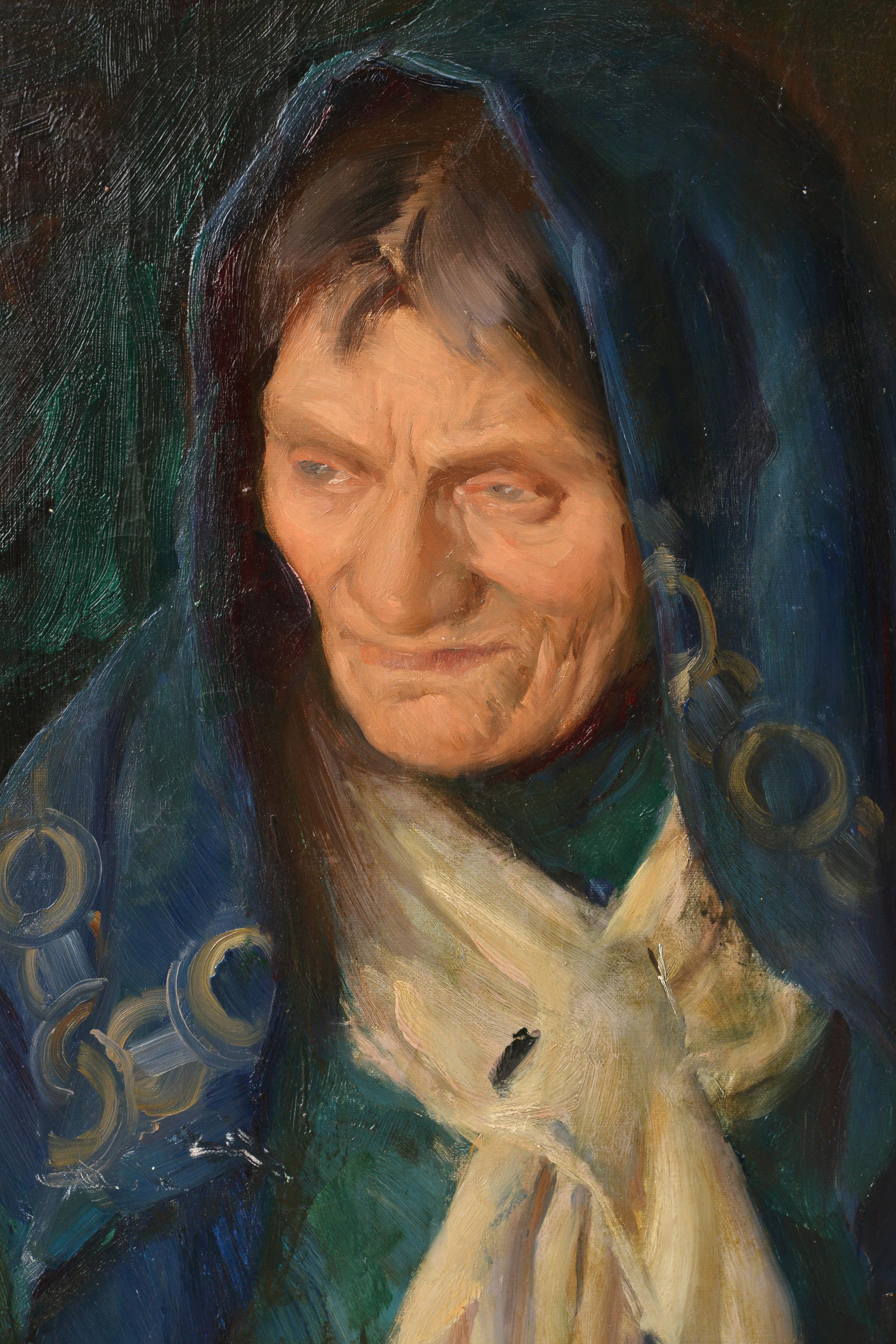 Portrait of Old Woman 1893 by Famous Russian Master Oil Painting on Canvas Frame For Sale 1