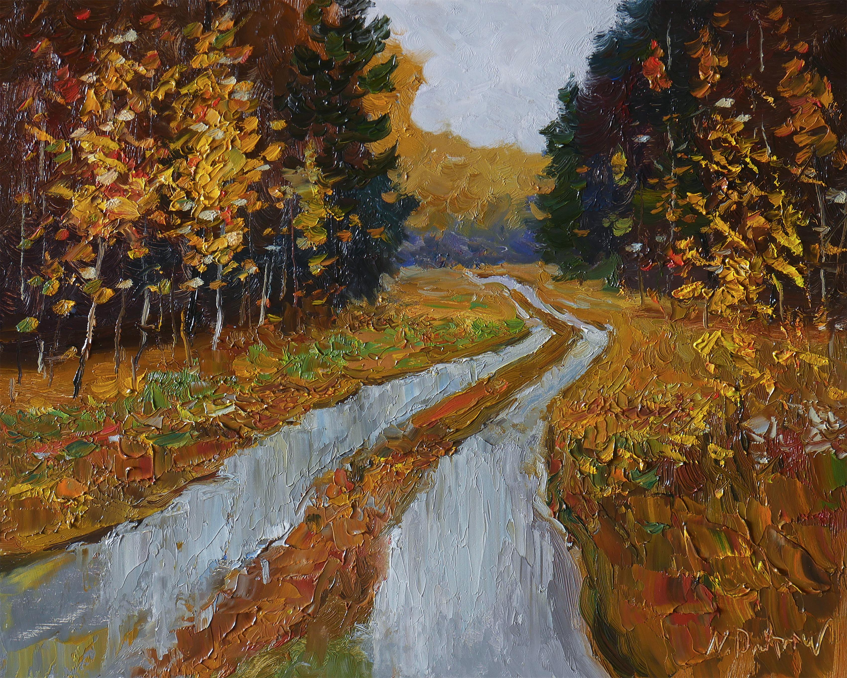 Nikolay Dmitriev Landscape Painting - Across The Autumn Forest - autumn landscape painting