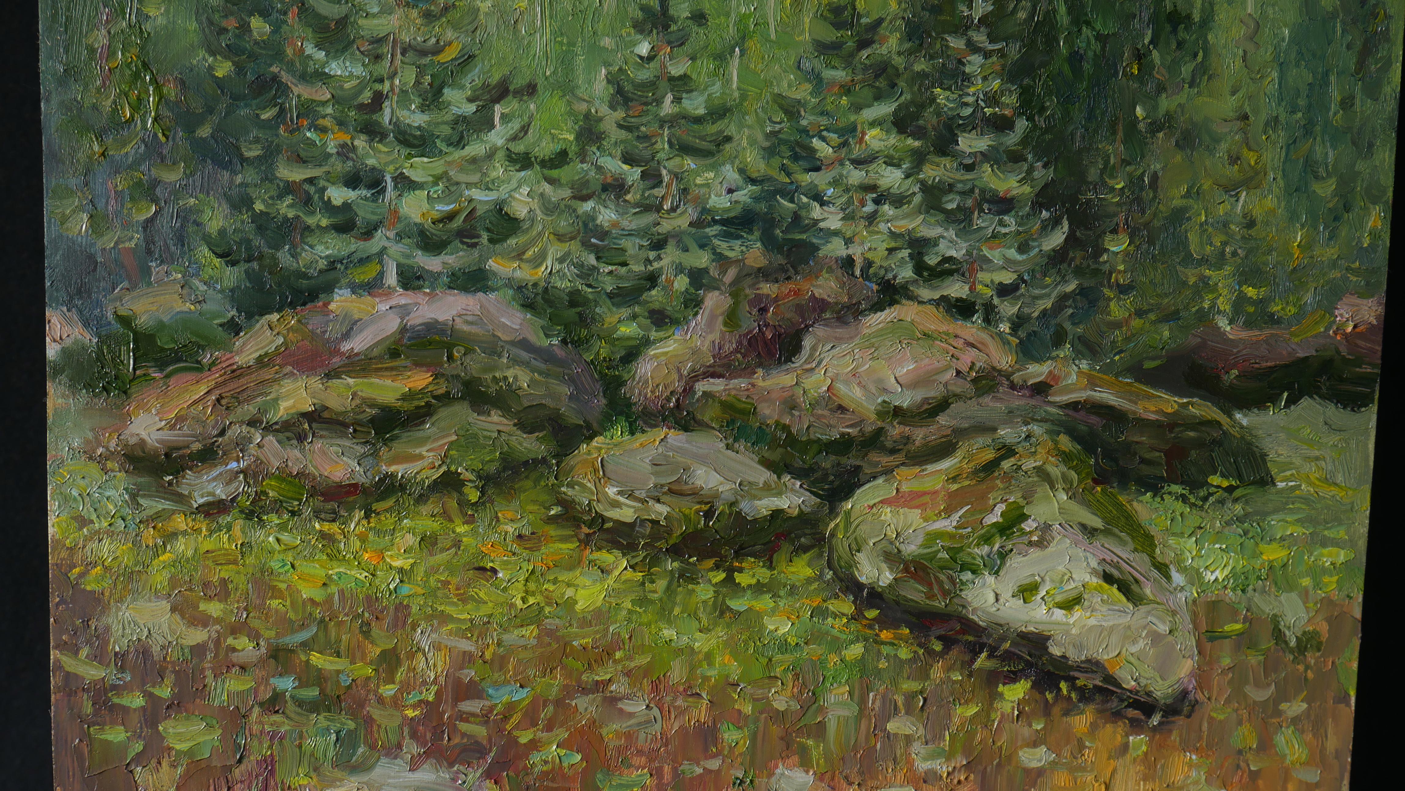 Wälder Steine – Waldlandschaftsgemälde (Impressionismus), Painting, von Nikolay Dmitriev