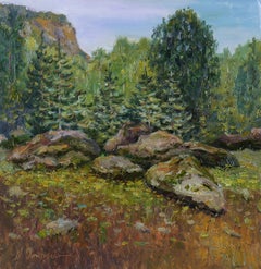 Pierres anciennes - peinture de paysage de forêt