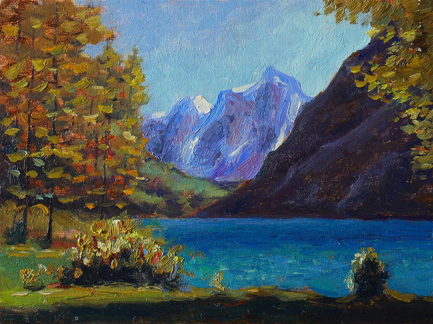Nikolay Dmitriev Interior Painting – Anong Of The Altai Mountains – originale sonnige Landschaft, Gemälde