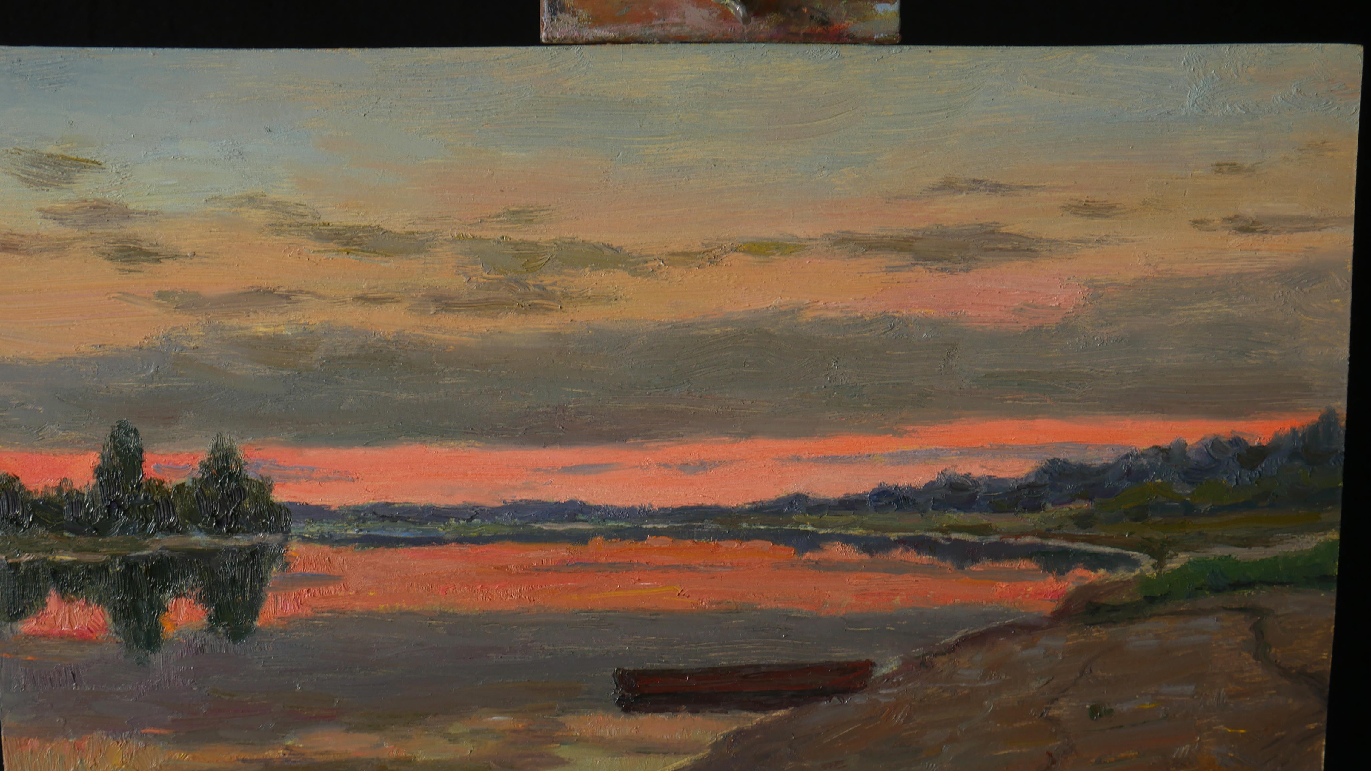 At The Silent Bank - sunset landscape painting For Sale 1