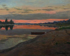 At The Silent Bank - sunset landscape painting