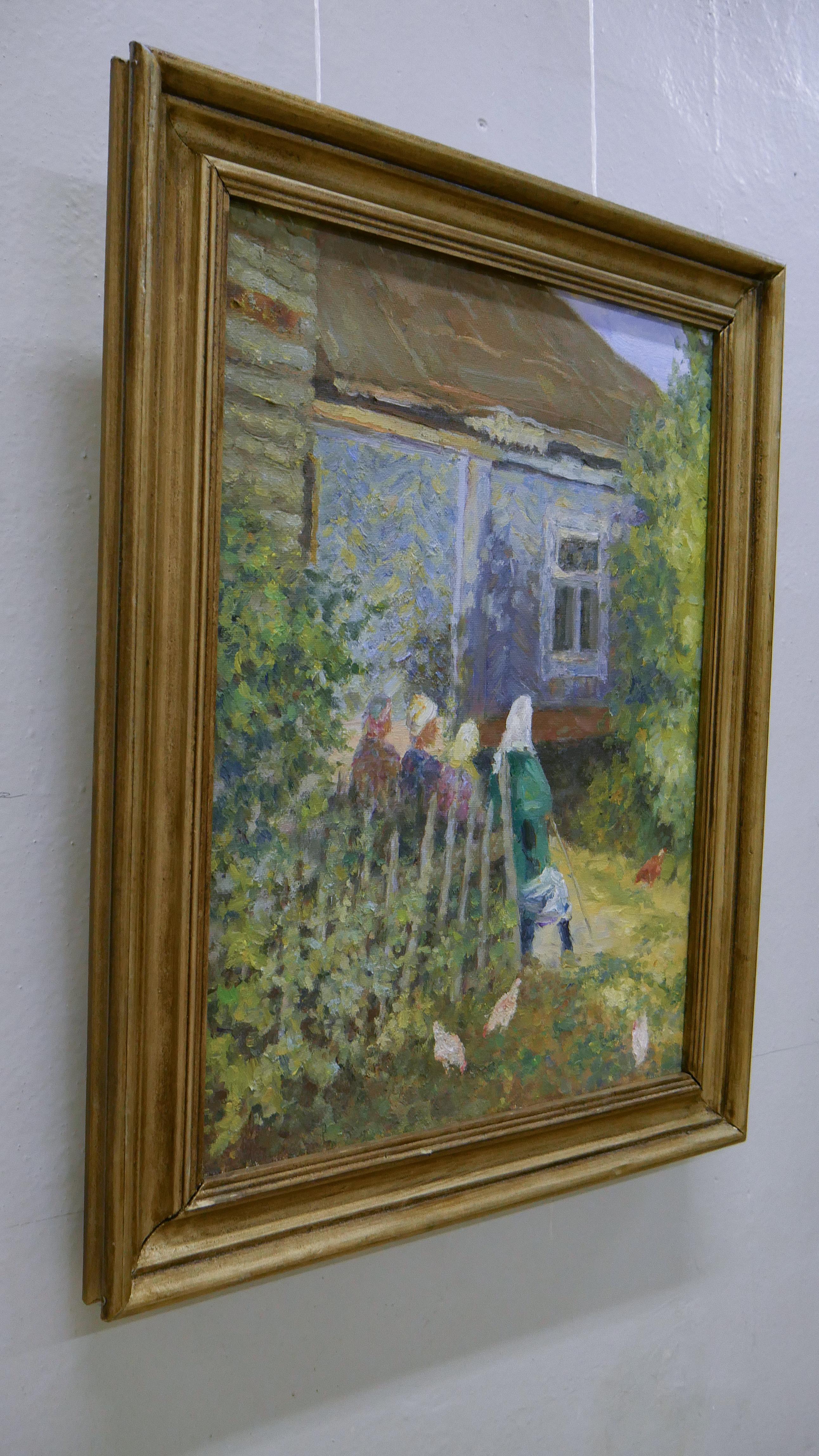 The Village - peinture de paysage d'été ensoleillé - Impressionnisme Painting par Nikolay Dmitriev