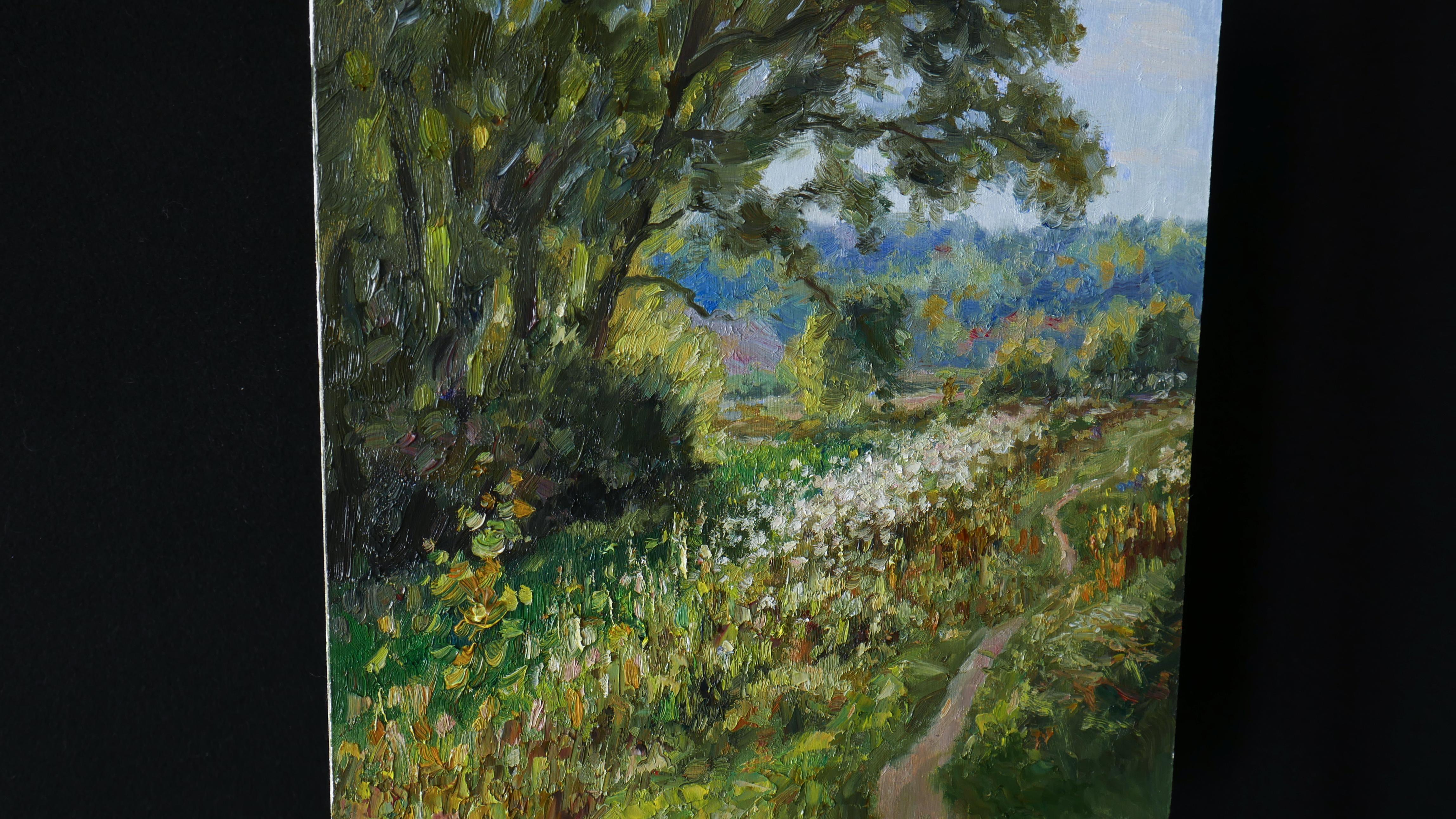 Mediodía de agosto - paisaje impresionista, pintura - Landscape Painting Negro de Nikolay Dmitriev