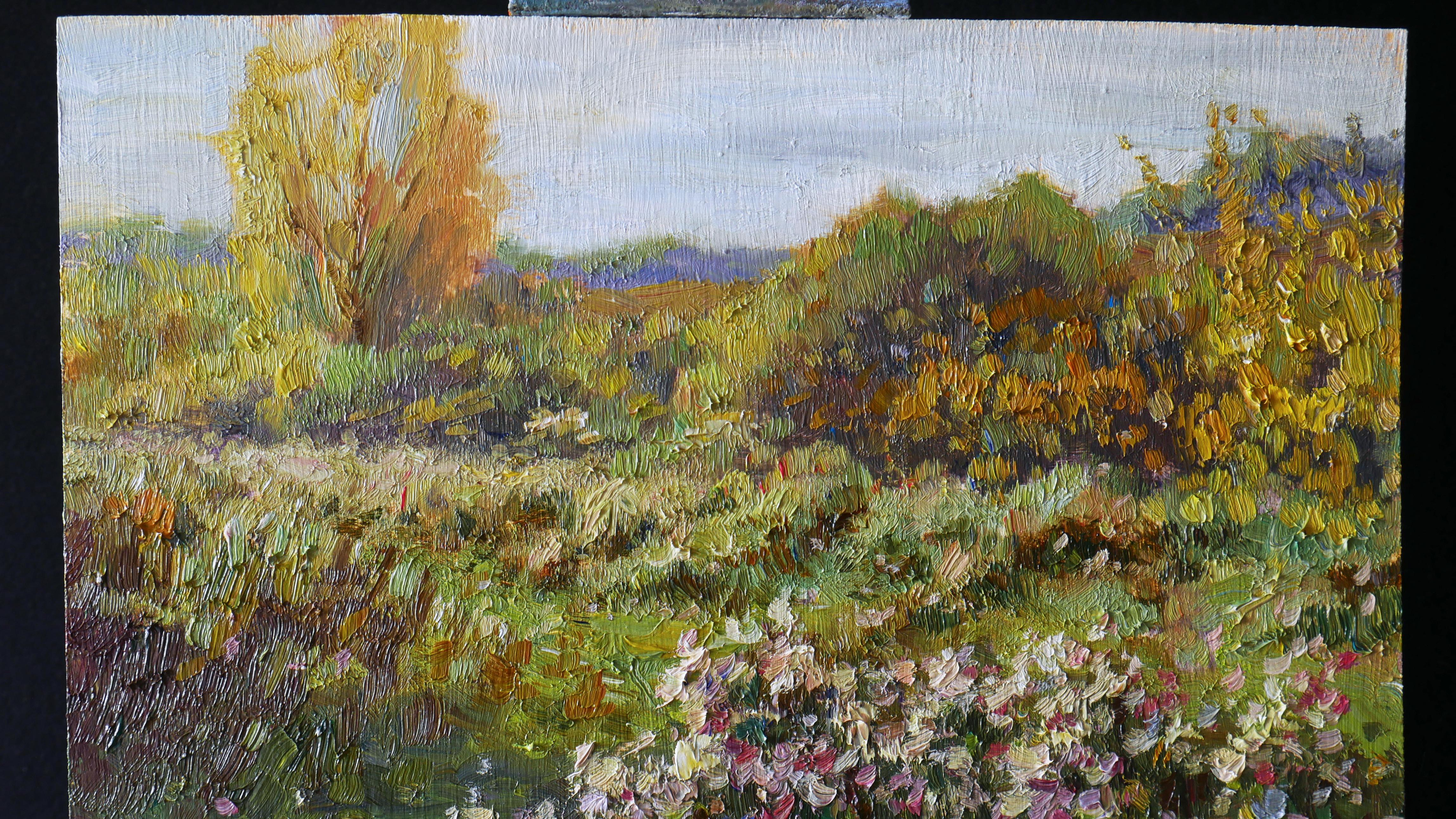 Der Herbst ist die Zeit der schönen Blumen. Nikolay lässt keine Gelegenheit aus, um bei sonnigem Wetter Pleinairs zu machen. Beim Anblick einer Blumenwiese überkommt uns immer ein anderes warmes Gefühl. Immerhin sieht die Malerei im Innenraum toll