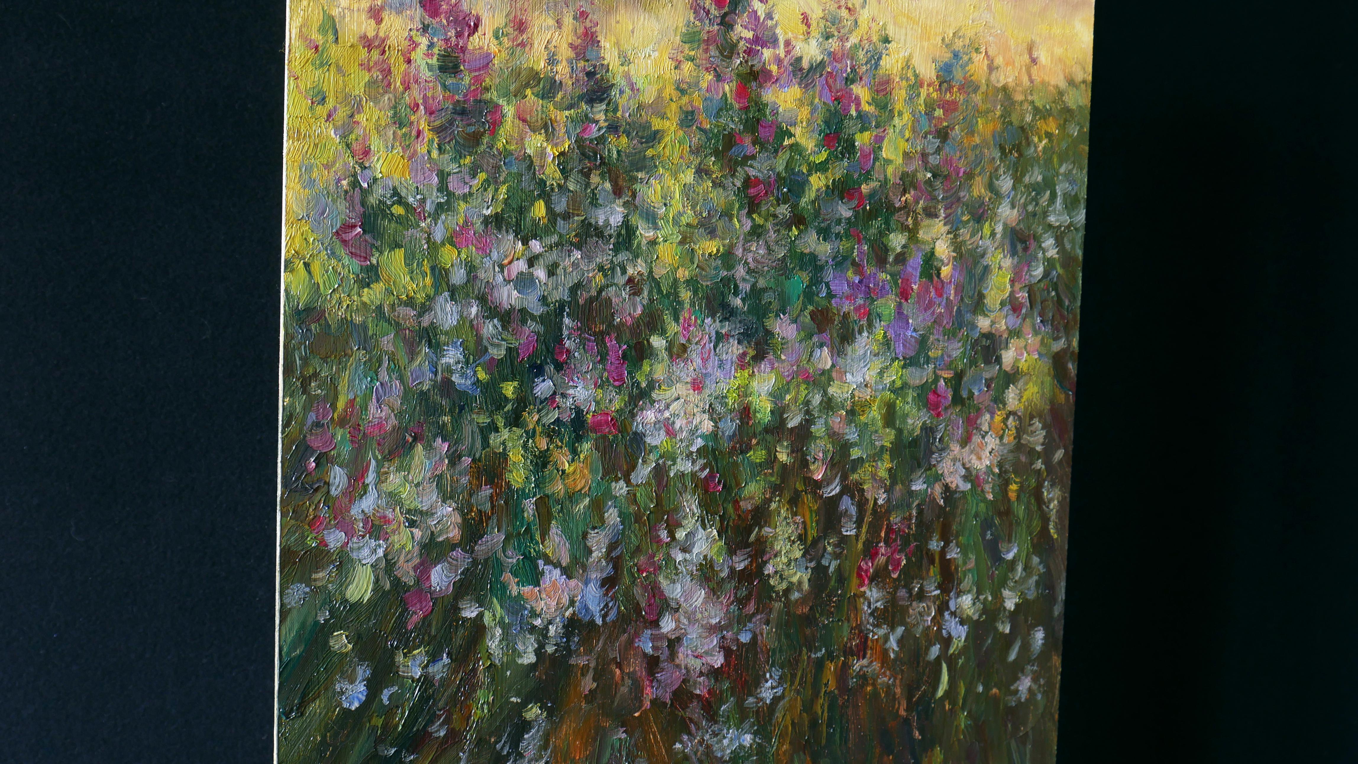 Der Herbst ist die Zeit der schönen Blumen. Nikolay lässt keine Gelegenheit aus, um bei sonnigem Wetter Pleinairs zu machen. Beim Anblick einer Blumenwiese überkommt uns immer ein anderes warmes Gefühl. Immerhin sieht die Malerei im Innenraum toll