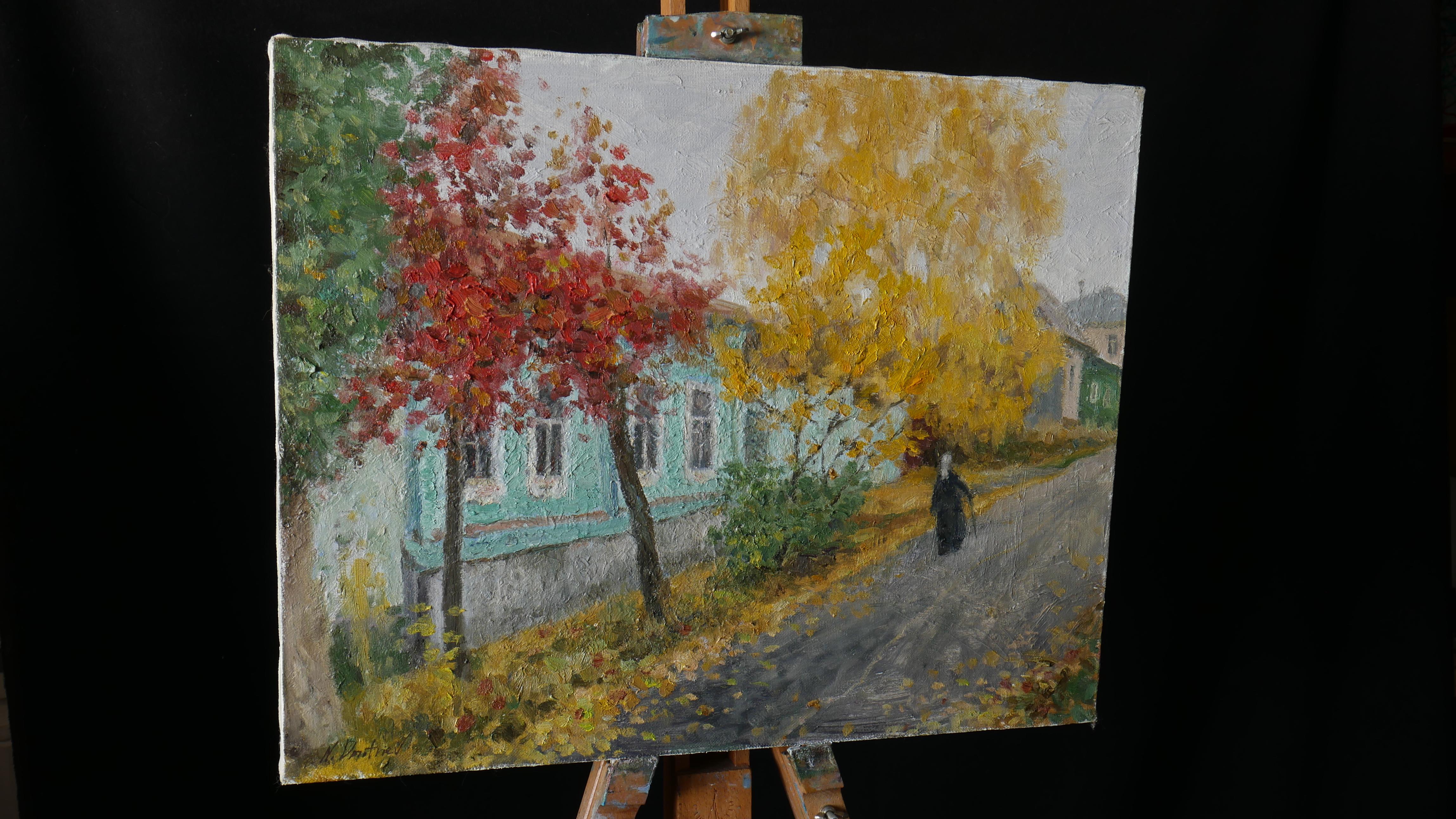 Autunno a Yelets - Quadro di paesaggio urbano autunnale - Painting di Nikolay Dmitriev