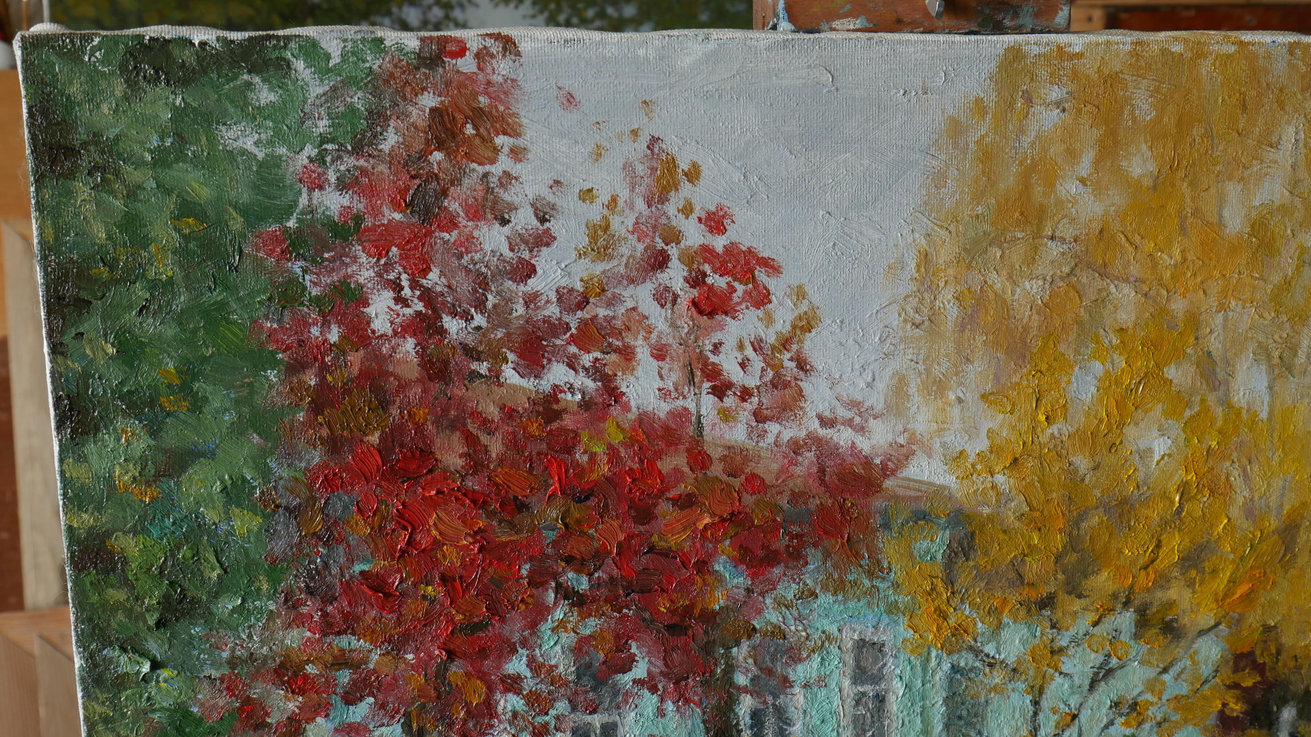 Autunno a Yelets - Quadro di paesaggio urbano autunnale - Landscape Painting Grigio di Nikolay Dmitriev