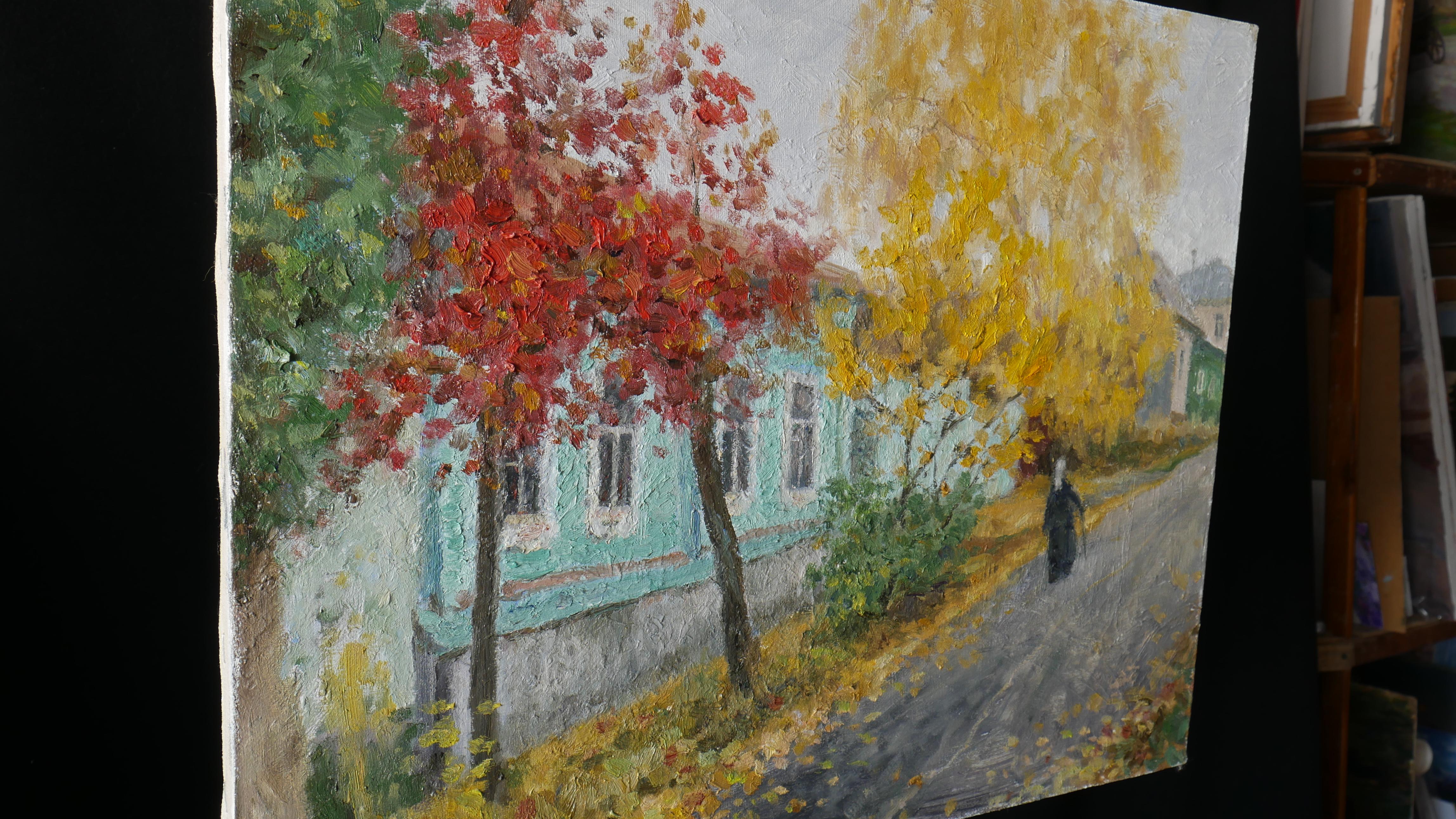 Autumn In Yelets - autumn cityscape painting - Impressionist Painting by Nikolay Dmitriev