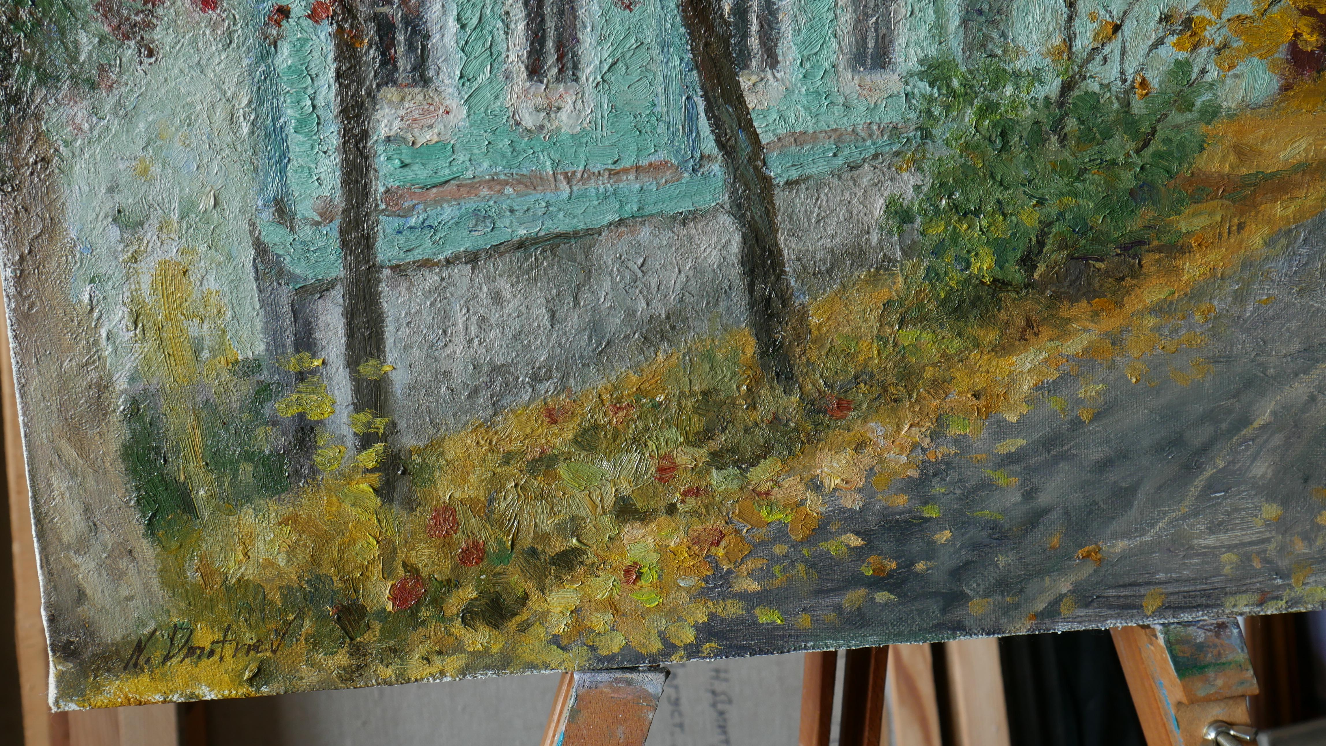 Autunno a Yelets - Quadro di paesaggio urbano autunnale in vendita 1