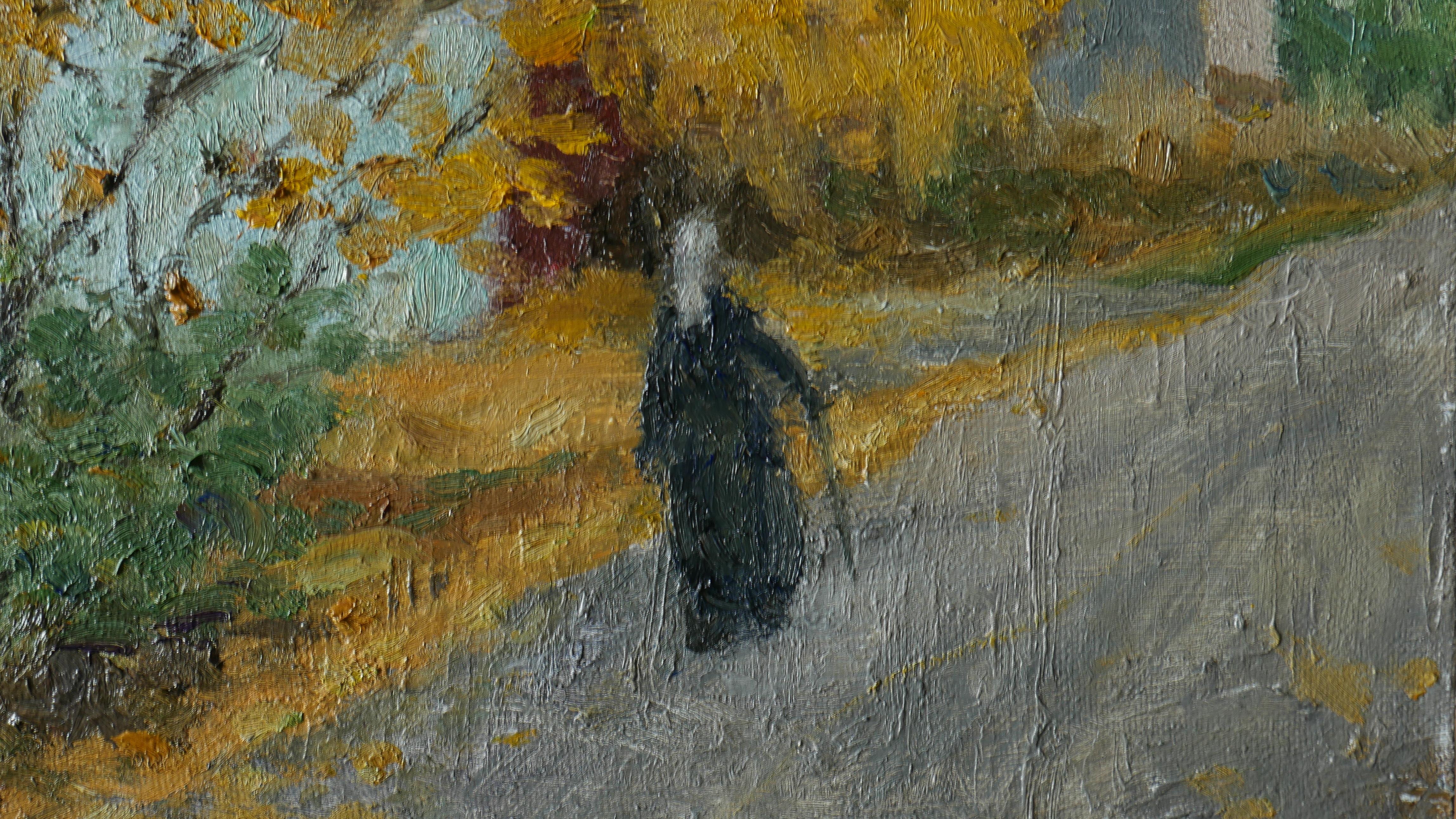 Autunno a Yelets - Quadro di paesaggio urbano autunnale in vendita 3
